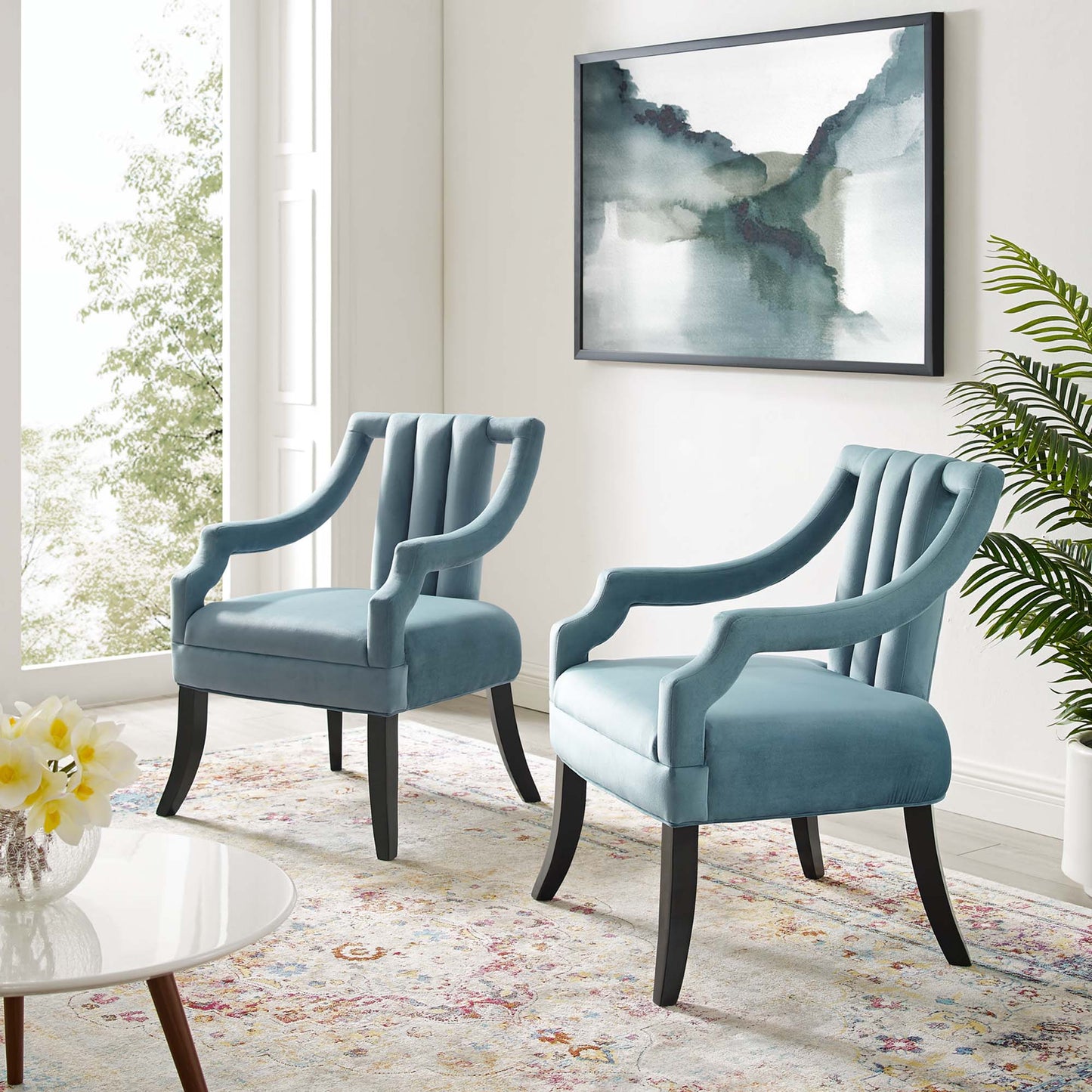 Modway Outlet Harken Performance Velvet Accent Chair Set of 2 by Modway Living Room Furniture Light Blue - EEI-4429-LBU