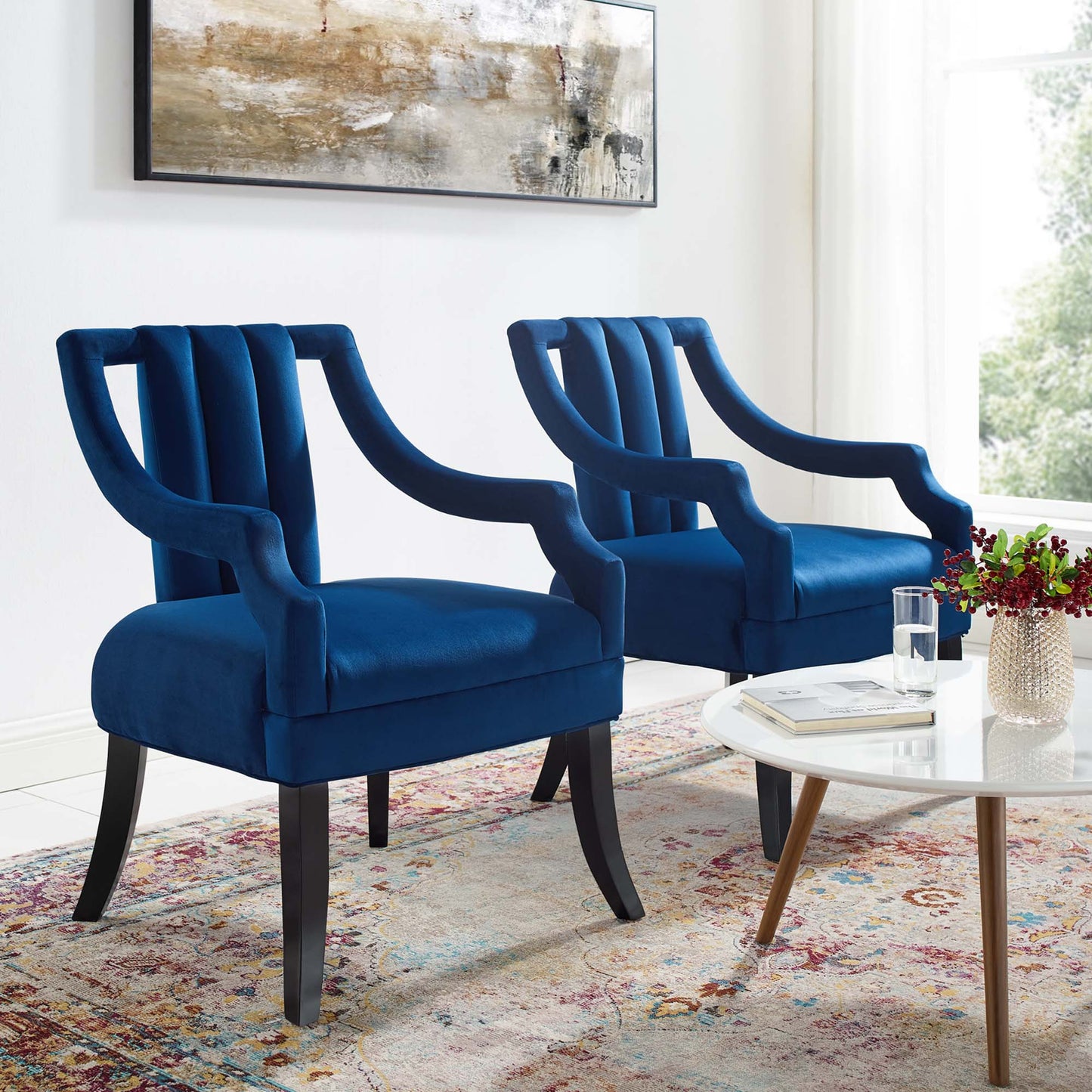 Modway Outlet Harken Performance Velvet Accent Chair Set of 2 by Modway Living Room Furniture Navy - EEI-4429-NAV