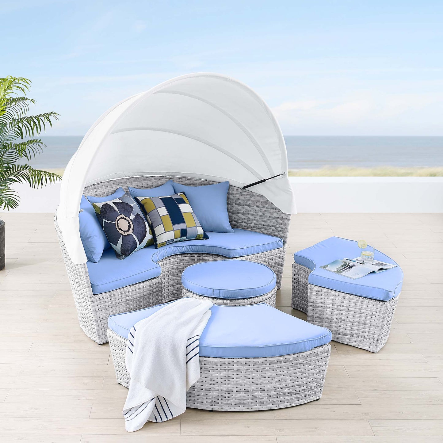 Modway Outlet Scottsdale Canopy Outdoor Patio Daybed by Modway Outdoor Furniture Furniture Light Gray Light Blue - EEI-4442-LGR-LBU