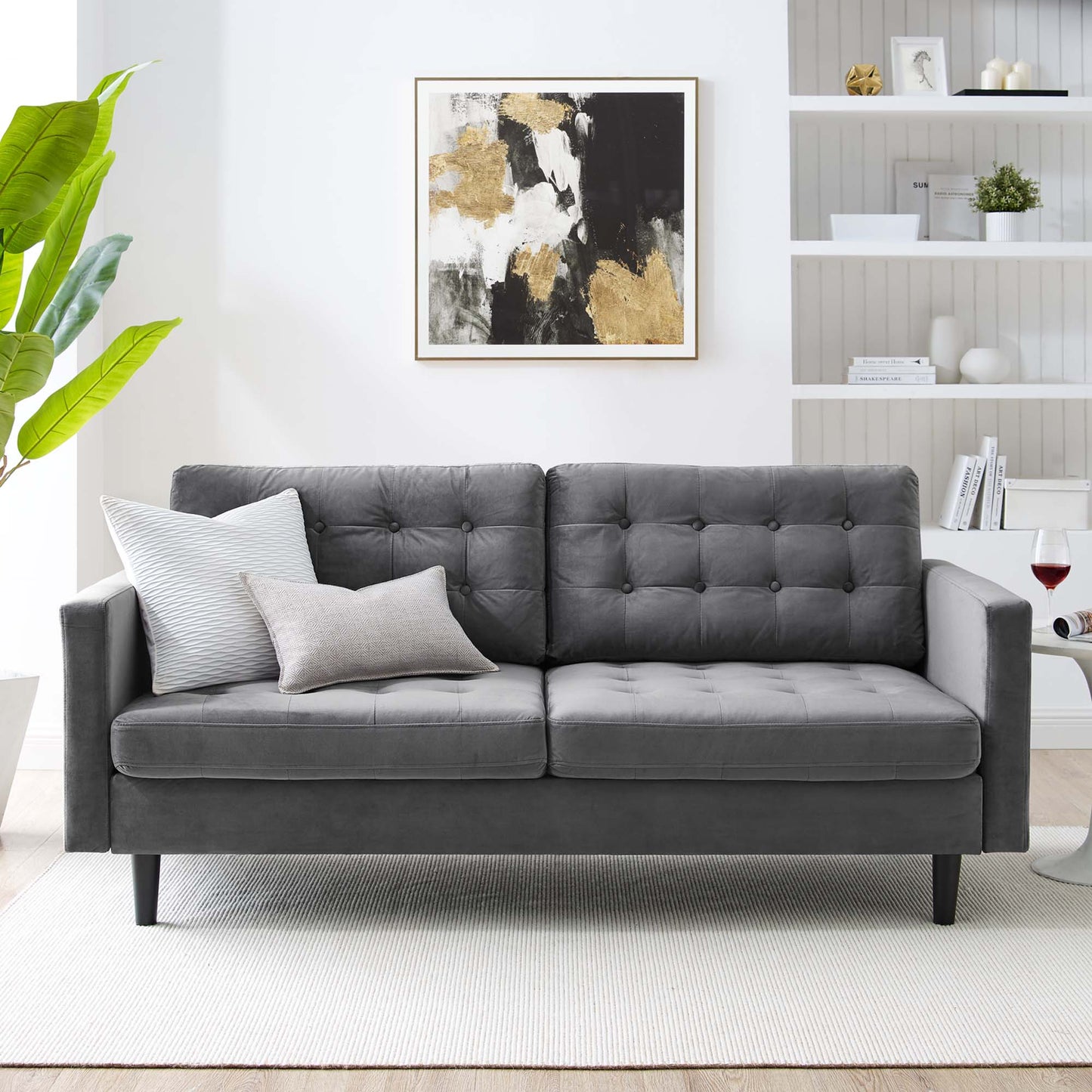 Modway Outlet Exalt Tufted Performance Velvet Sofa by Modway Living Room Furniture Gray - EEI-4444-GRY