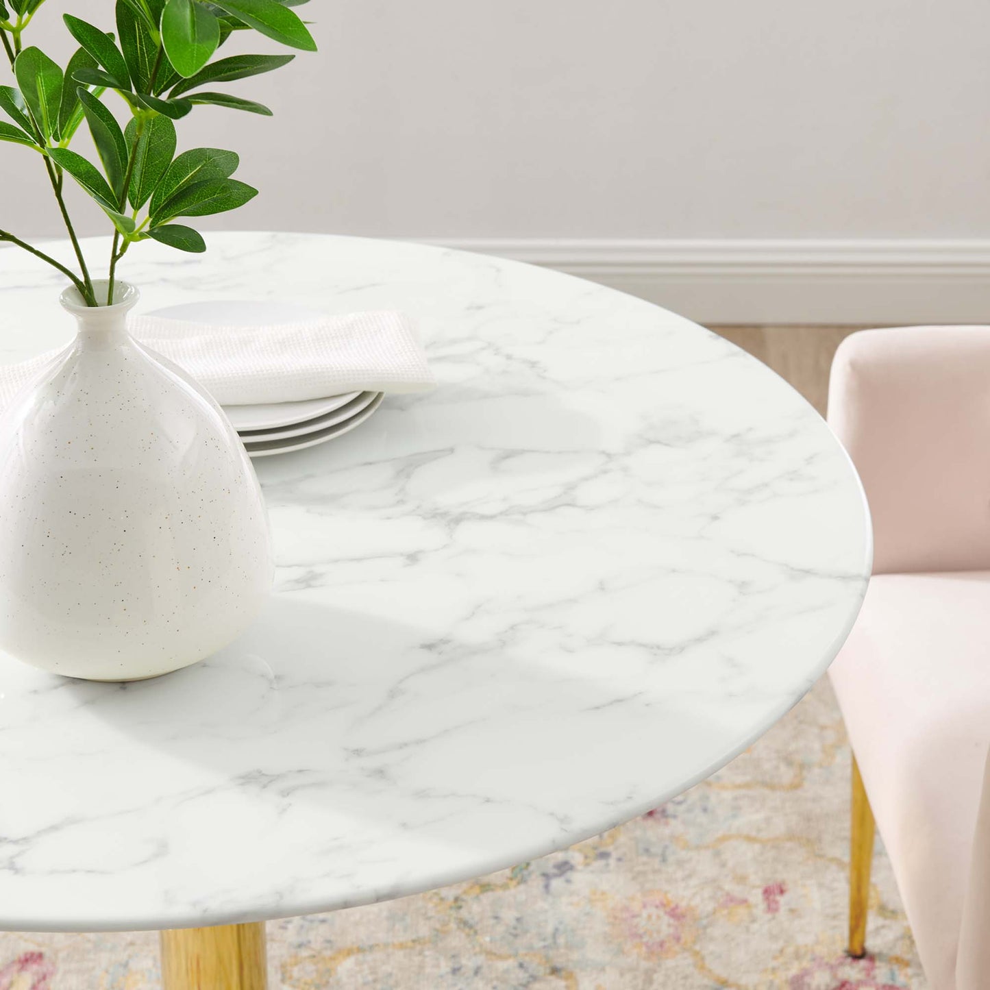 Modway - Verne 35" Artificial Marble Dining Table by Modway Bar and Dining Bar and Dining Tables White - EEI-4549-GLD-WHI