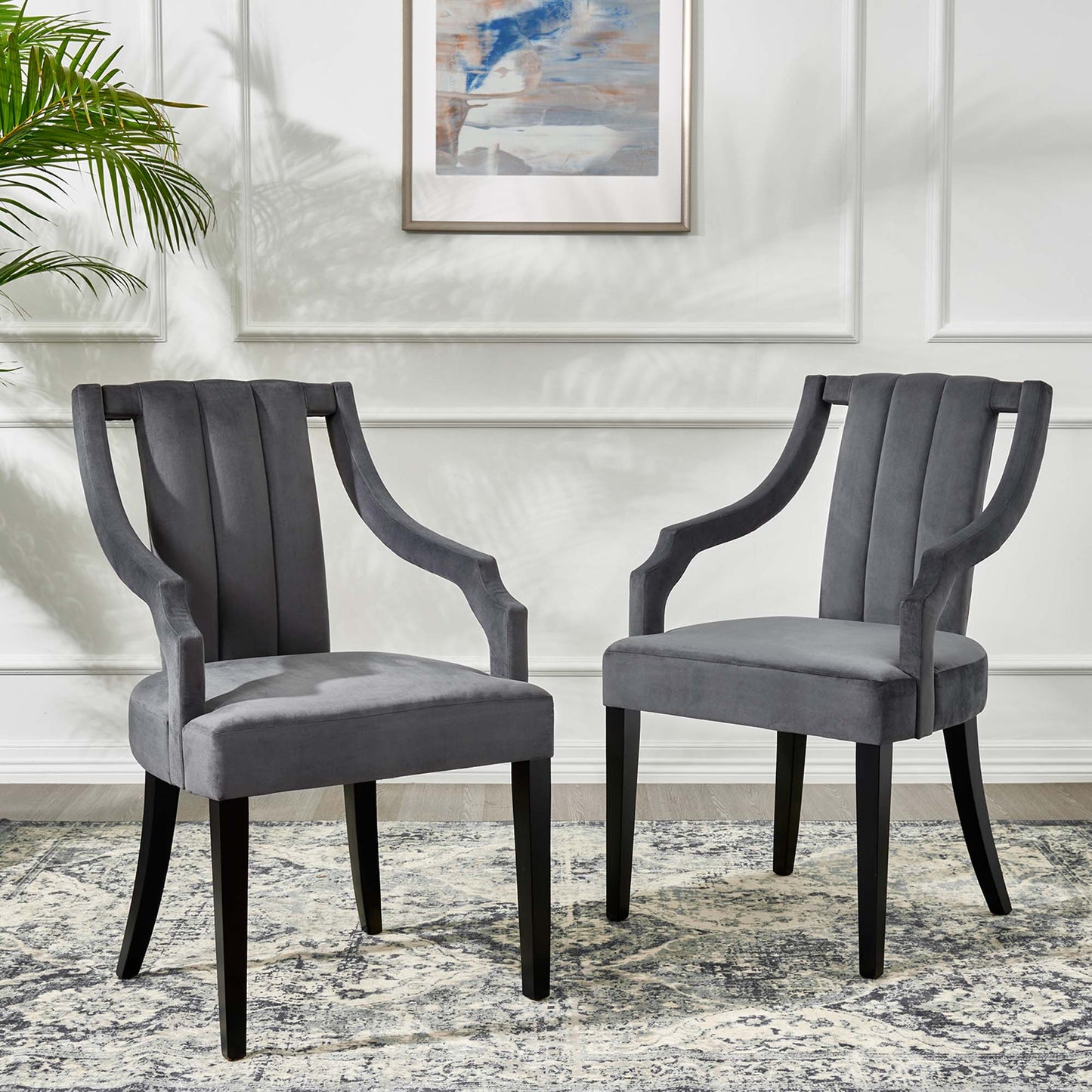 Modway Outlet Virtue Performance Velvet Dining Chairs Set of 2 by Modway Bar and Dining Furniture Gray - EEI-4554-GRY
