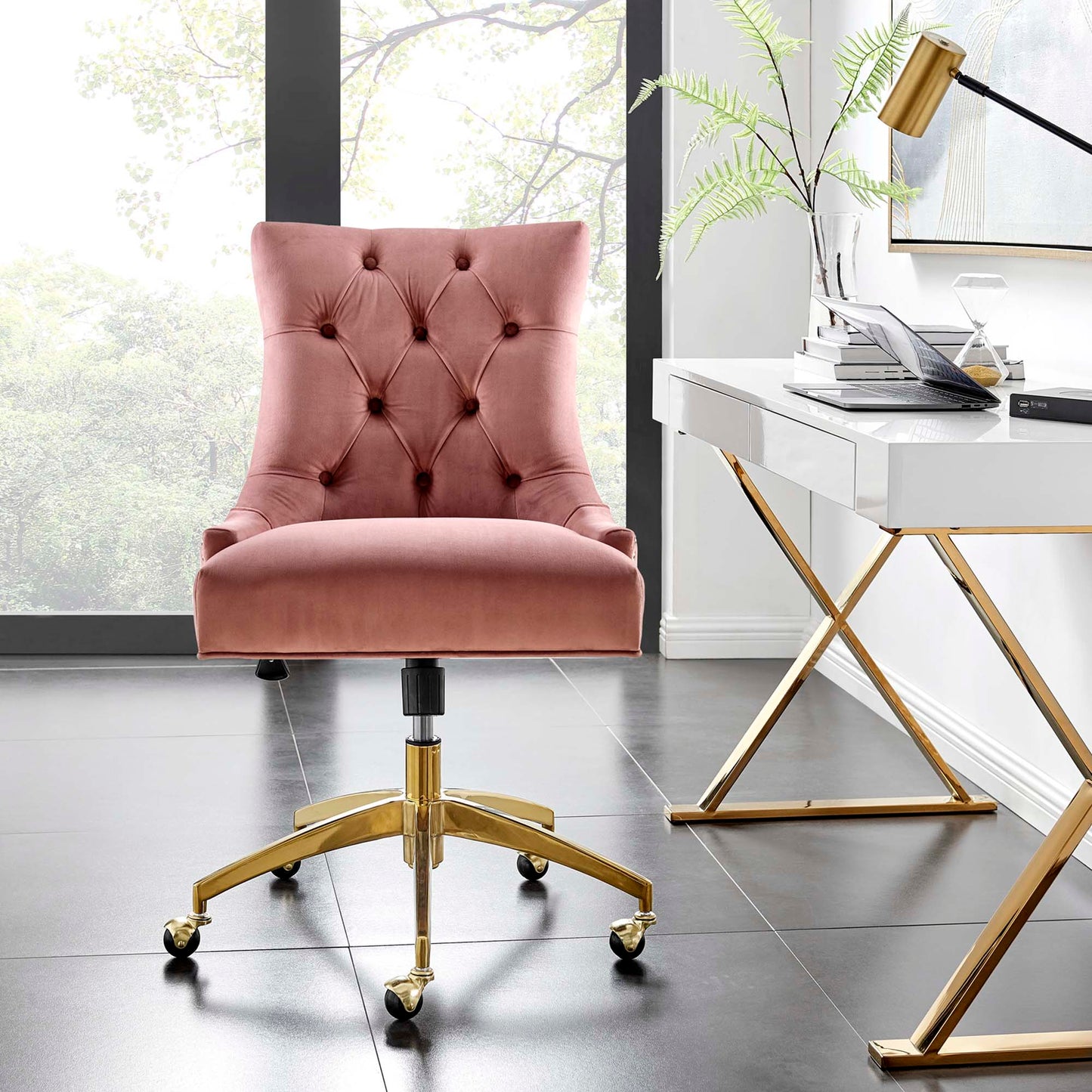 Modway Outlet Regent Tufted Performance Velvet Office Chair by Modway Office Furniture Furniture Gold Dusty Rose - EEI-4571-GLD-DUS