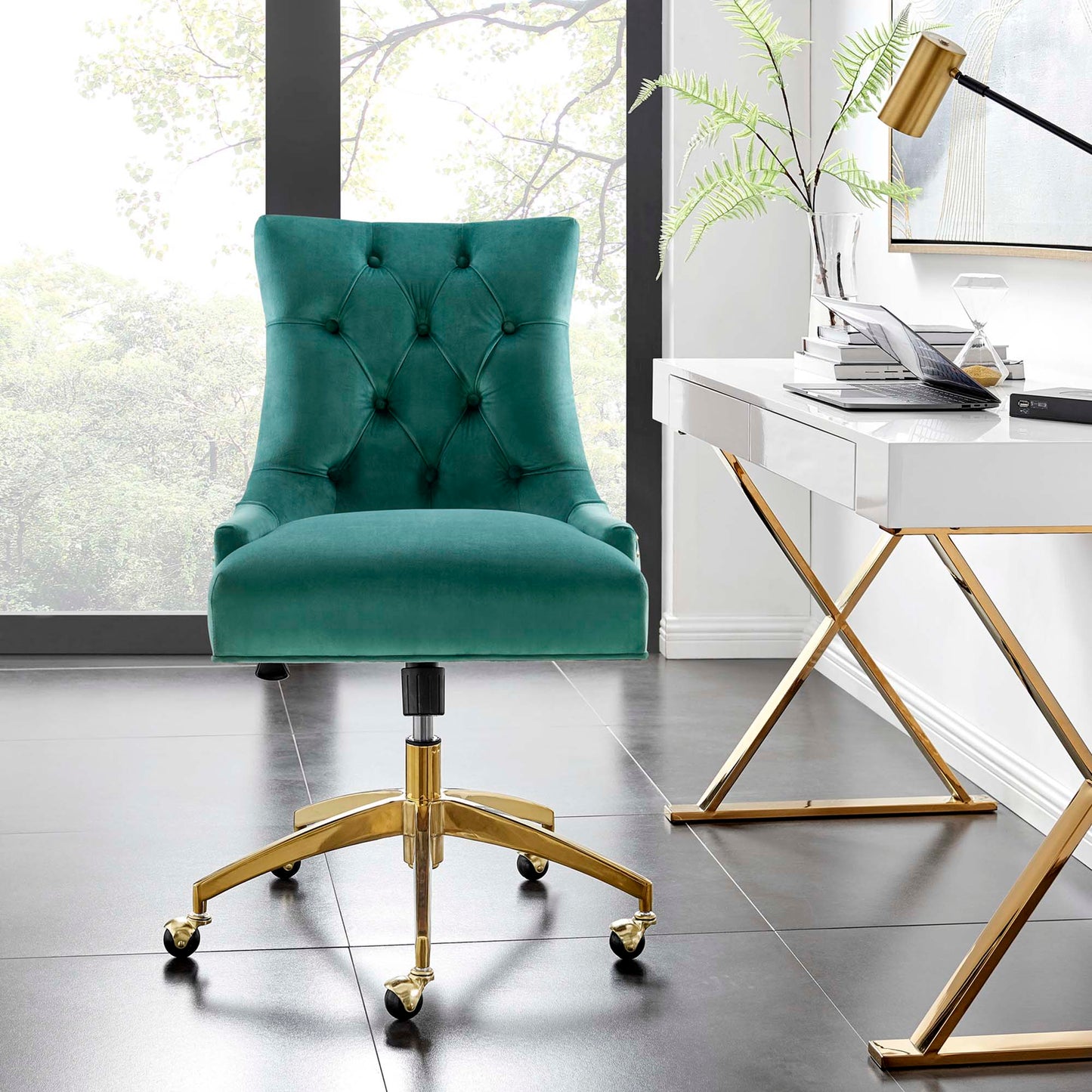 Modway Outlet Regent Tufted Performance Velvet Office Chair by Modway Office Furniture Furniture Gold Teal - EEI-4571-GLD-TEA