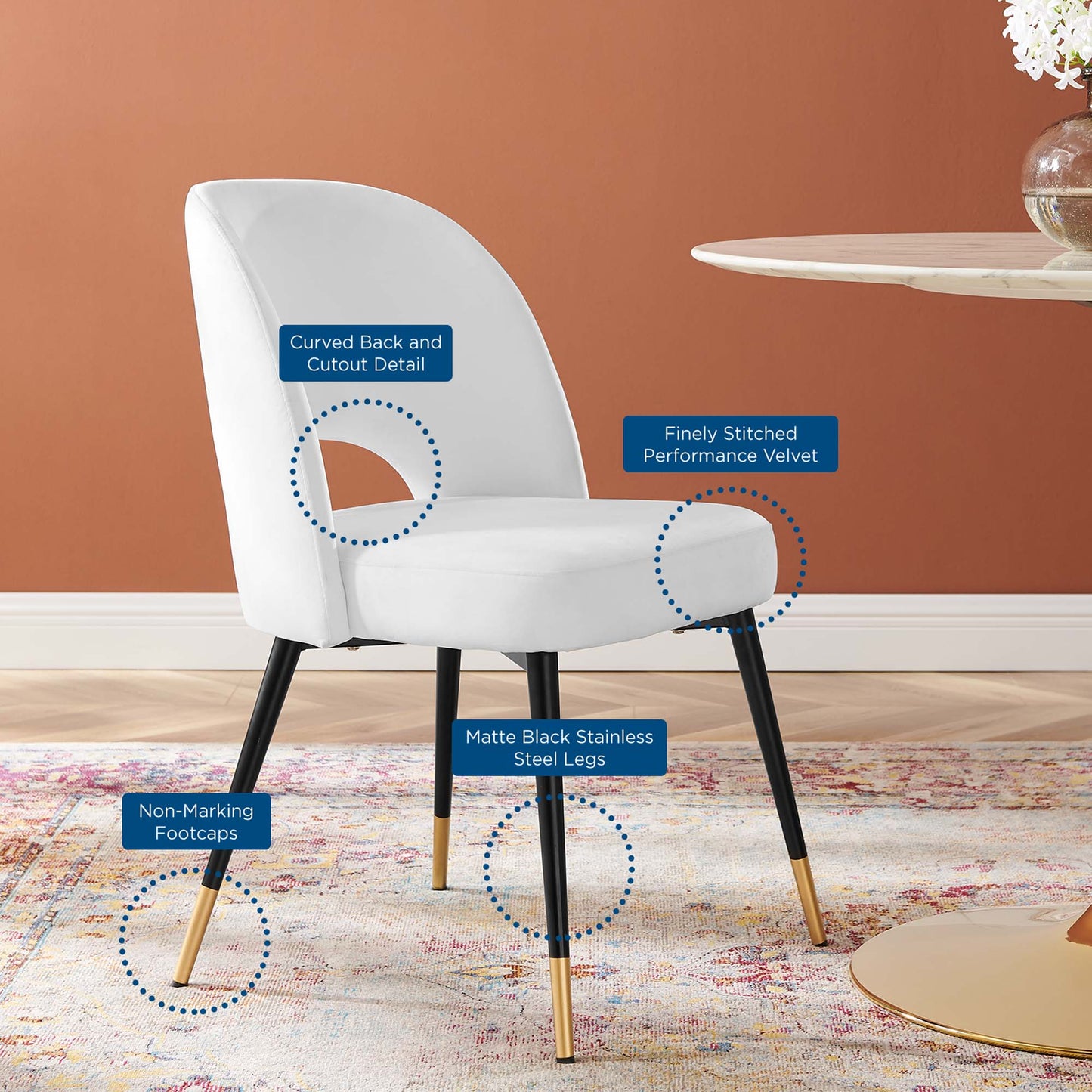 Modway Outlet Rouse Performance Velvet Dining Side Chairs Set of 2 by Modway Bar and Dining Furniture White - EEI-4599-WHI