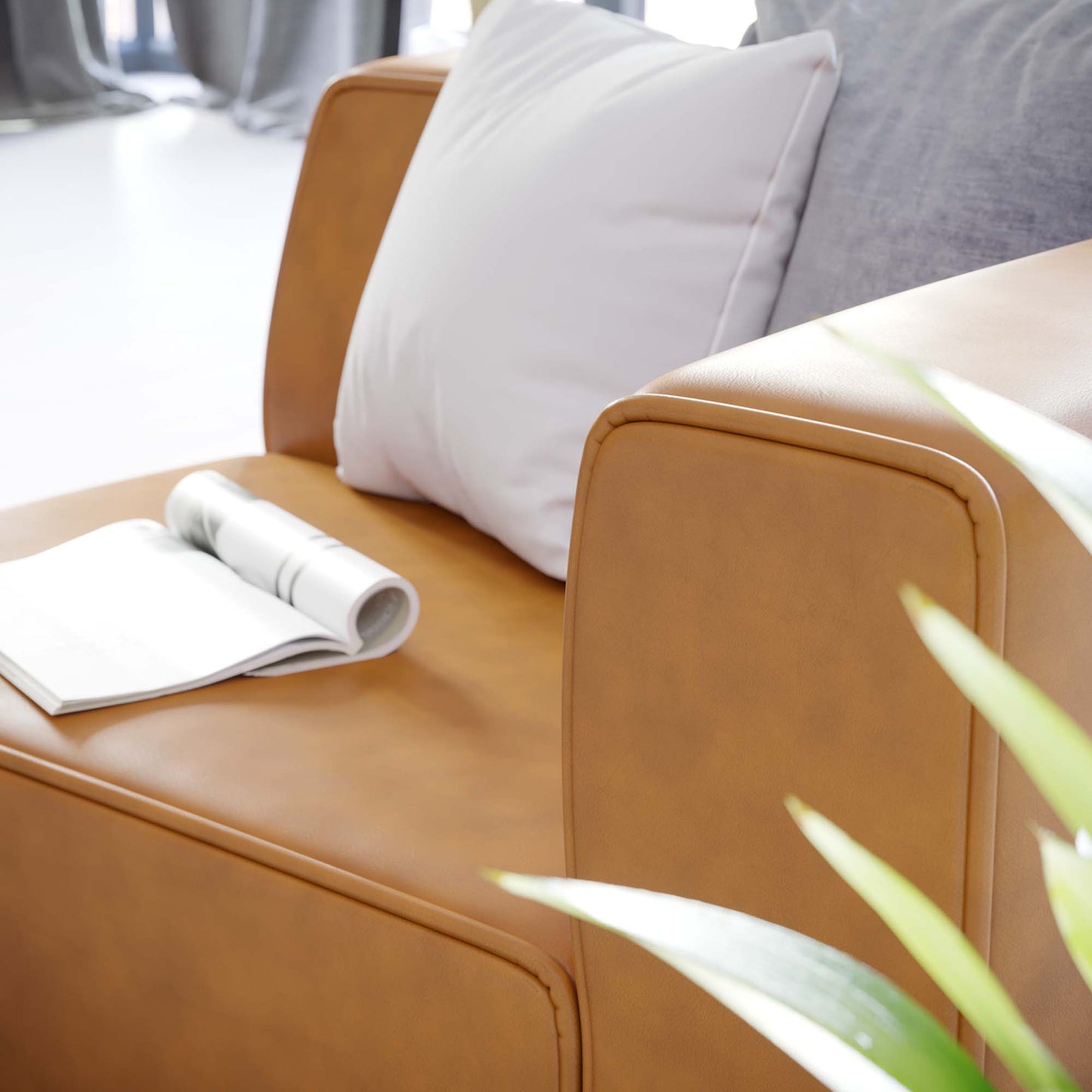 Modway - Mingle Vegan Leather Right-Arm Chair by Modway Living Room Sofas and Armchairs Brown - EEI-4622-TAN