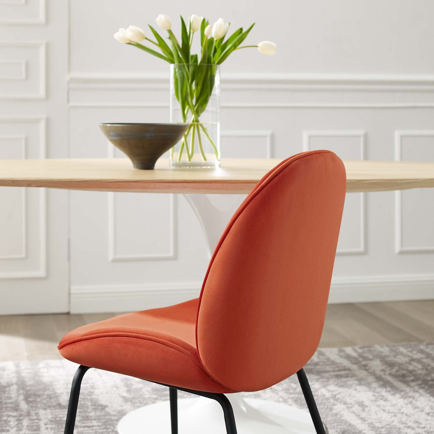 Modway Outlet Scoop Black Powder Coated Steel Leg Performance Velvet Dining Chairs Set of 2 by Modway Bar and Dining Furniture Orange - EEI-4635-ORA