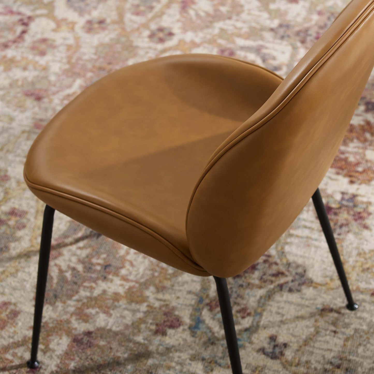 Modway - Scoop Black Powder Coated Steel Leg Vegan Leather Dining Chairs Set of 2 by Modway Bar and Dining Dining Chairs Brown - EEI-4636-TAN