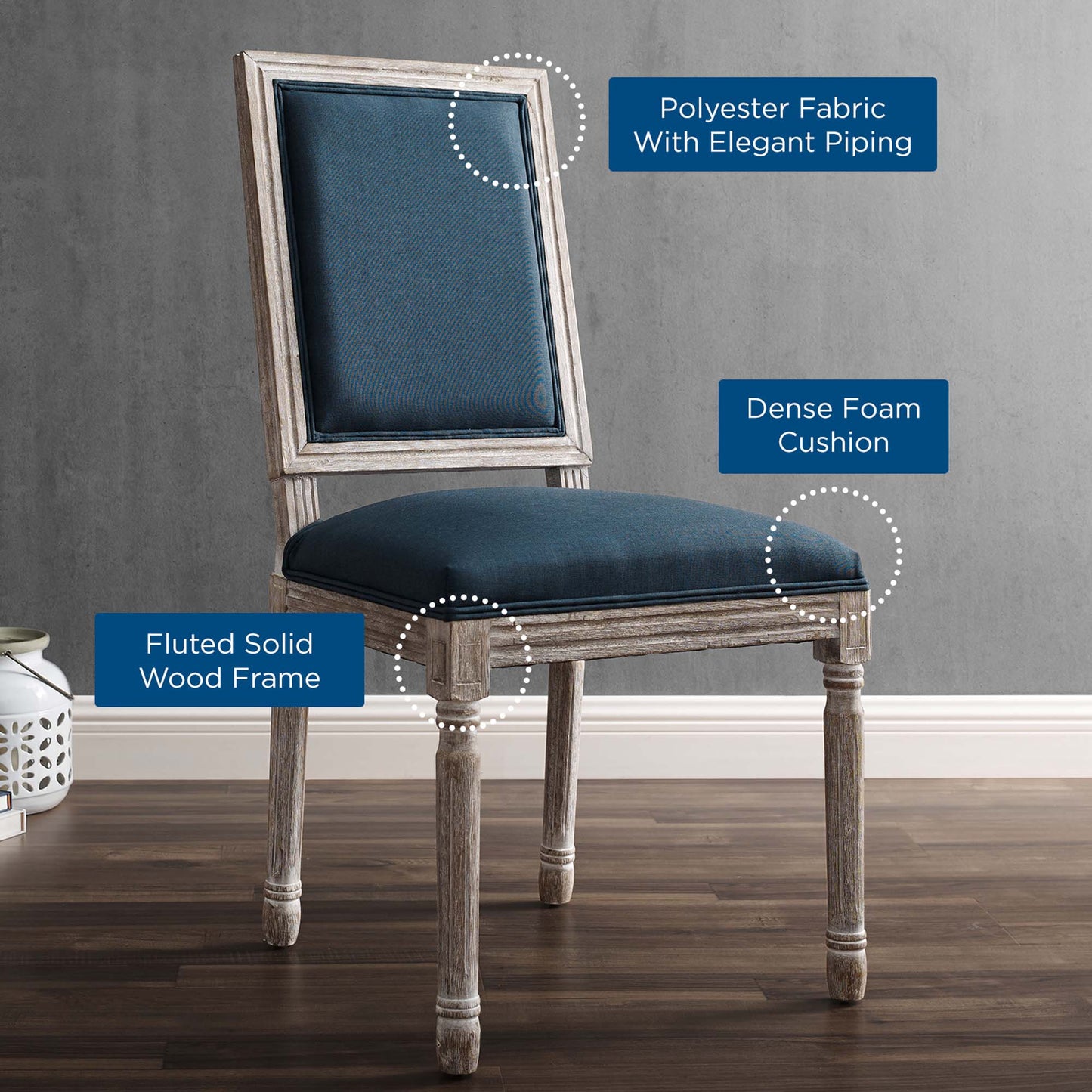 Modway Outlet Court French Vintage Upholstered Fabric Dining Side Chair by Modway Bar and Dining Furniture Natural Blue - EEI-4661-NAT-BLU