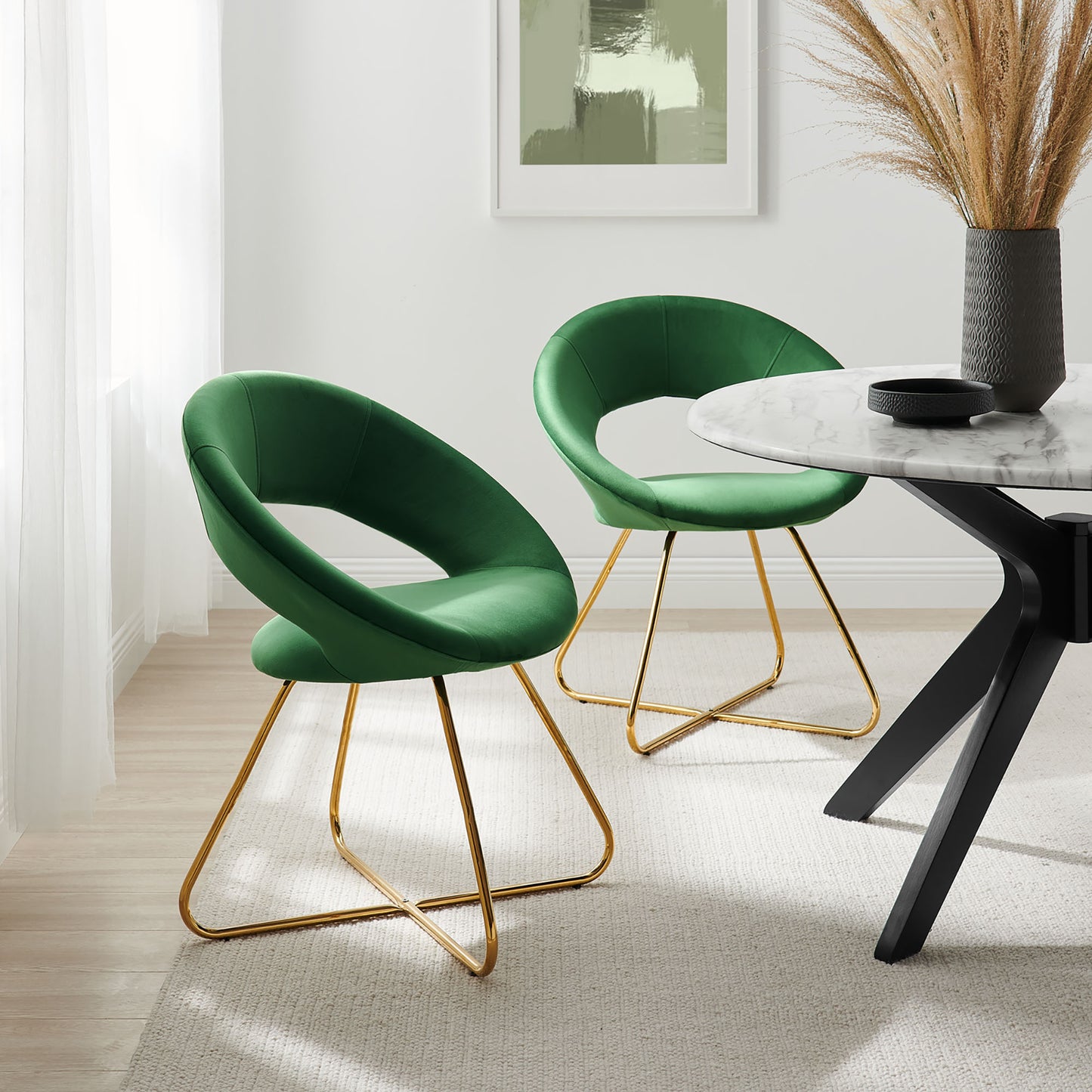 Modway Outlet Nouvelle Performance Velvet Dining Chair Set of 2 by Modway Bar and Dining Furniture Gold Emerald - EEI-4681-GLD-EME