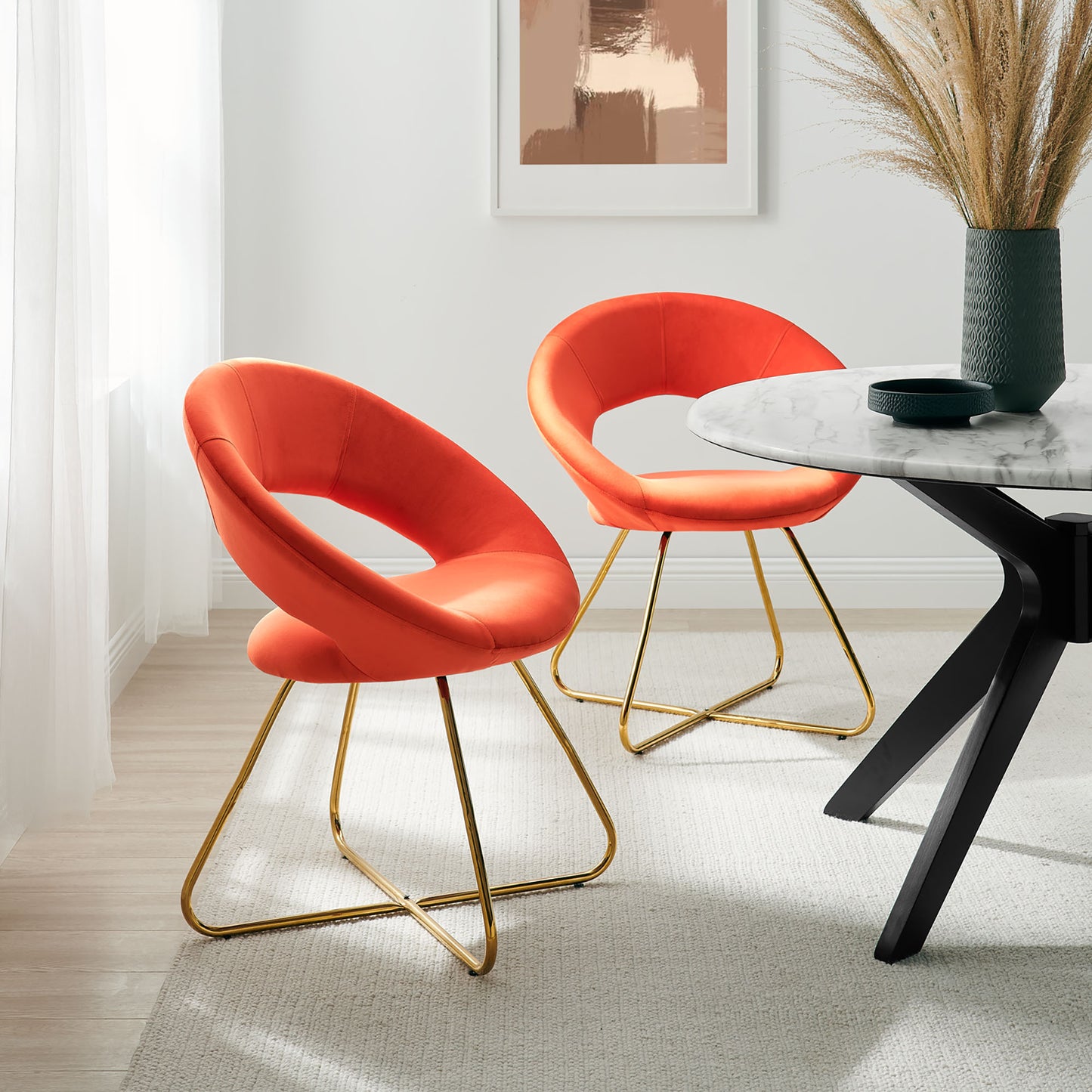 Modway Outlet Nouvelle Performance Velvet Dining Chair Set of 2 by Modway Bar and Dining Furniture Gold Orange - EEI-4681-GLD-ORA