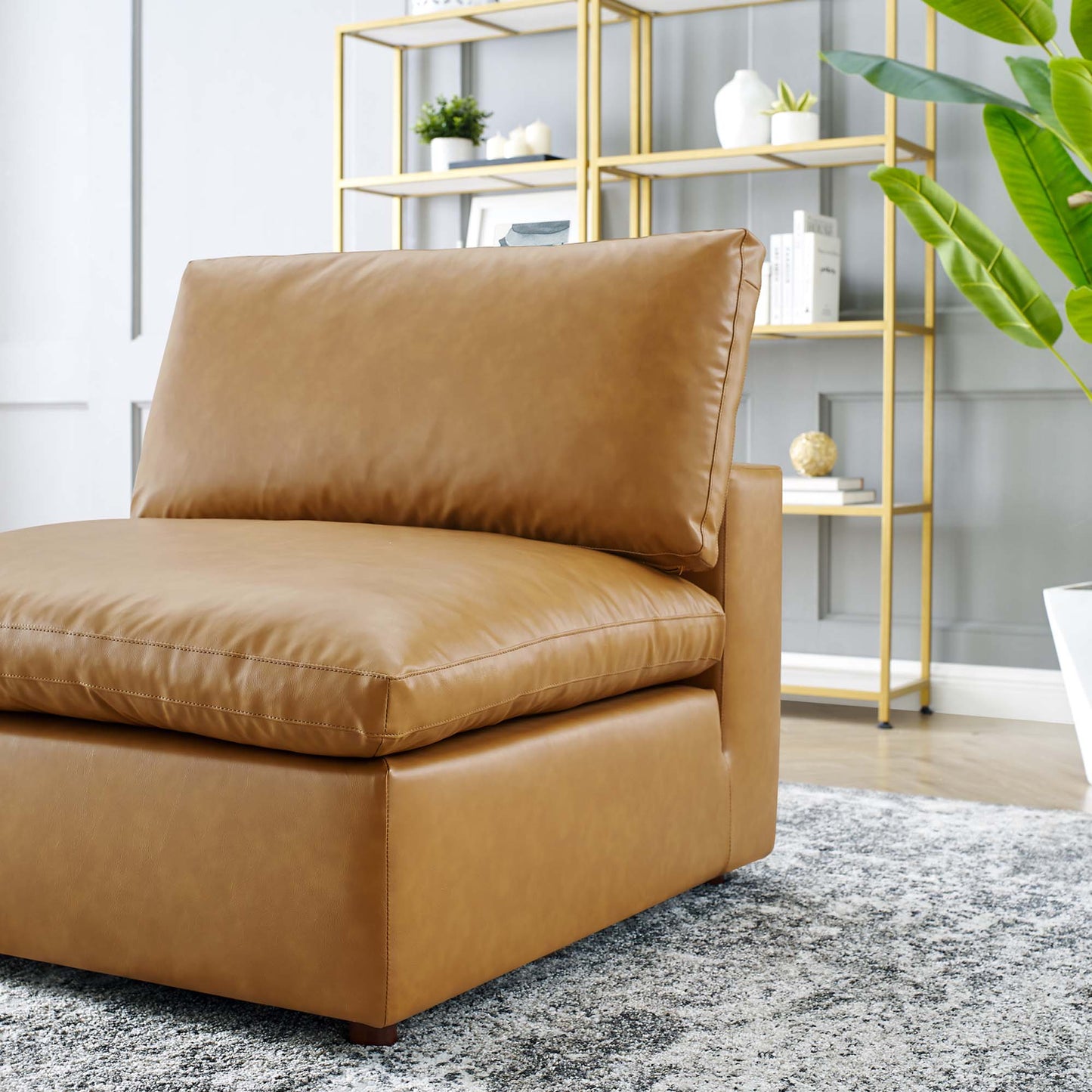 Modway Outlet Commix Down Filled Overstuffed Vegan Leather Armless Chair by Modway Living Room Furniture Tan - EEI-4694-TAN
