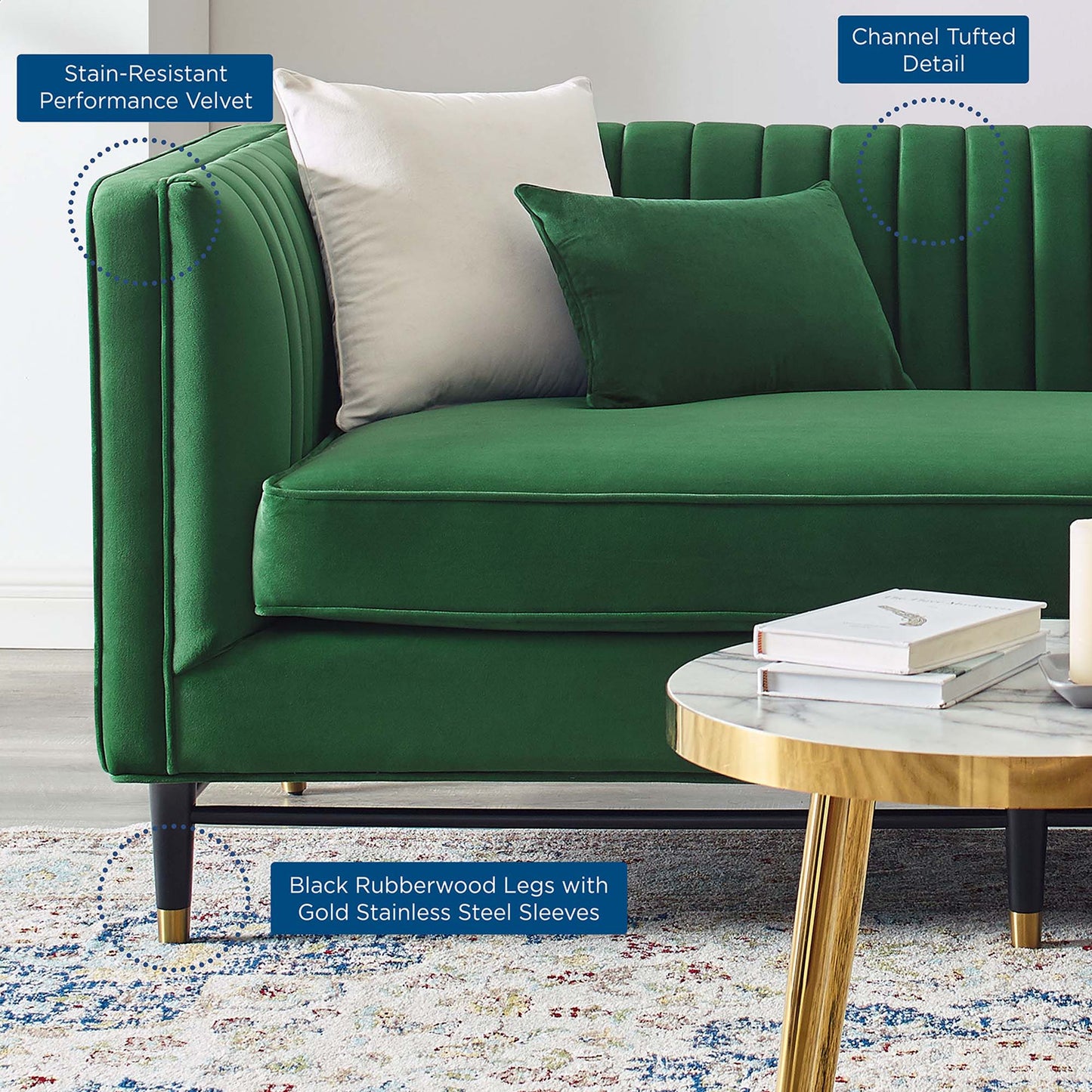Modway Outlet Devote Channel Tufted Performance Velvet Loveseat by Modway Living Room Furniture Emerald - EEI-4718-EME