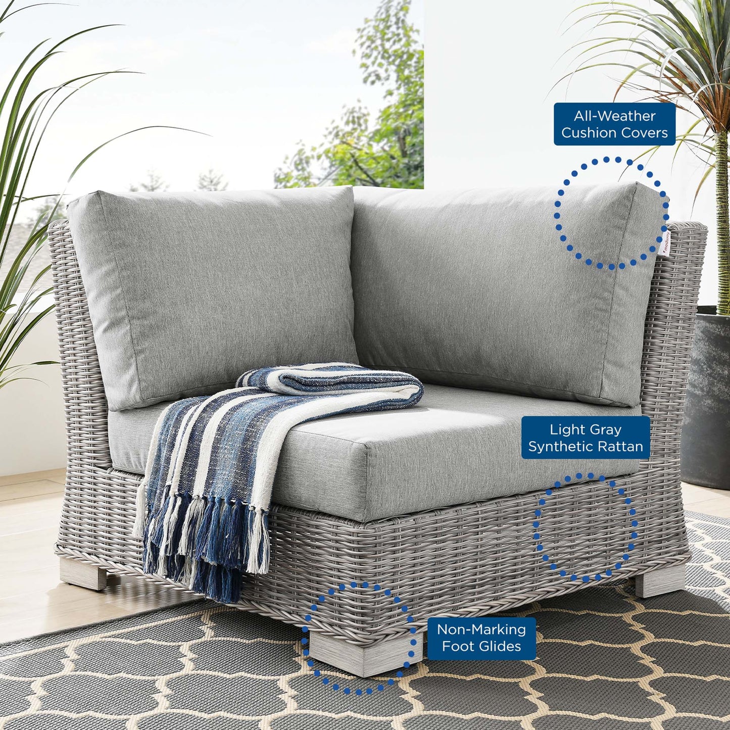 Modway Outlet Conway Outdoor Patio Wicker Rattan Corner Chair by Modway Outdoor Furniture Furniture Light Gray Gray - EEI-4838-LGR-GRY