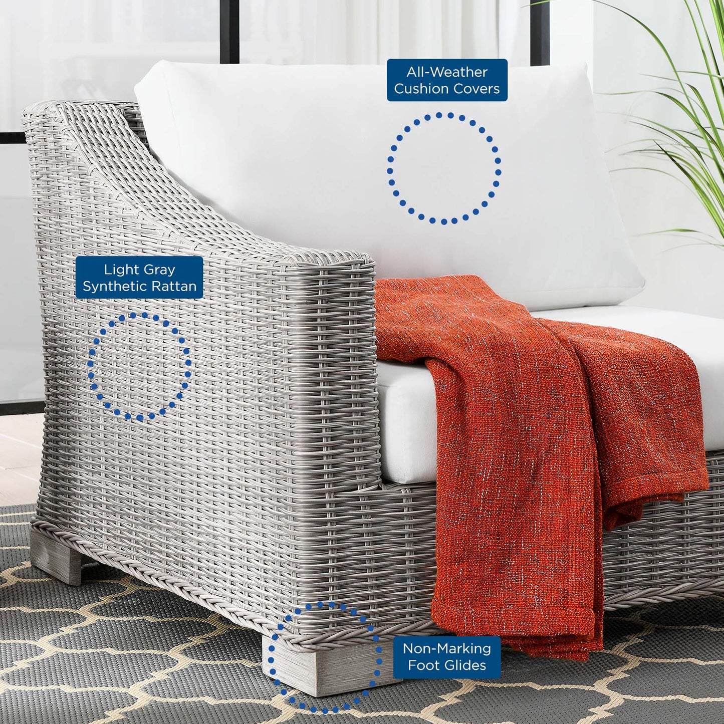 Modway Outlet Conway Outdoor Patio Wicker Rattan Left-Arm Chair by Modway Outdoor Furniture Furniture Light Gray White - EEI-4845-LGR-WHI