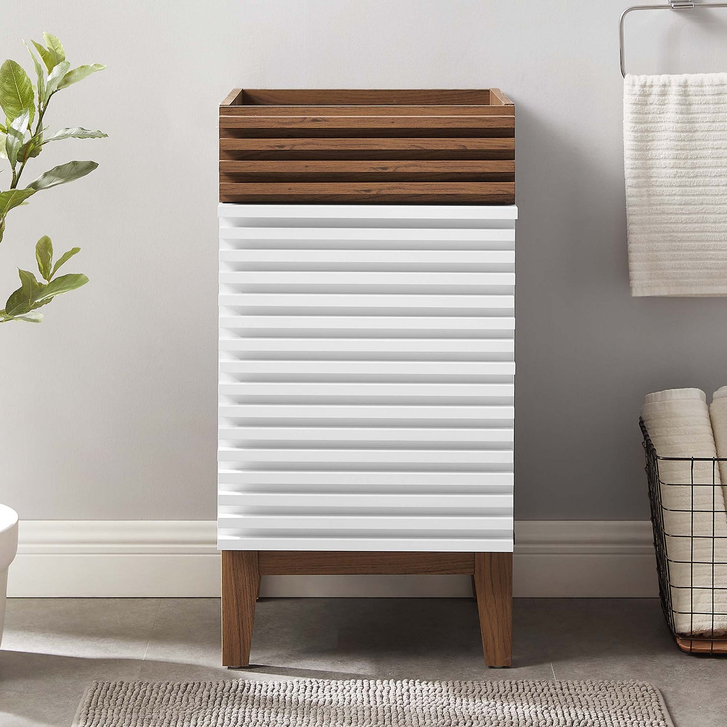 Modway Outlet Render 18" Bathroom Vanity Cabinet (Sink Basin Not Included) by Modway Bathroom Furniture White Walnut - EEI-4849-WHI-WAL