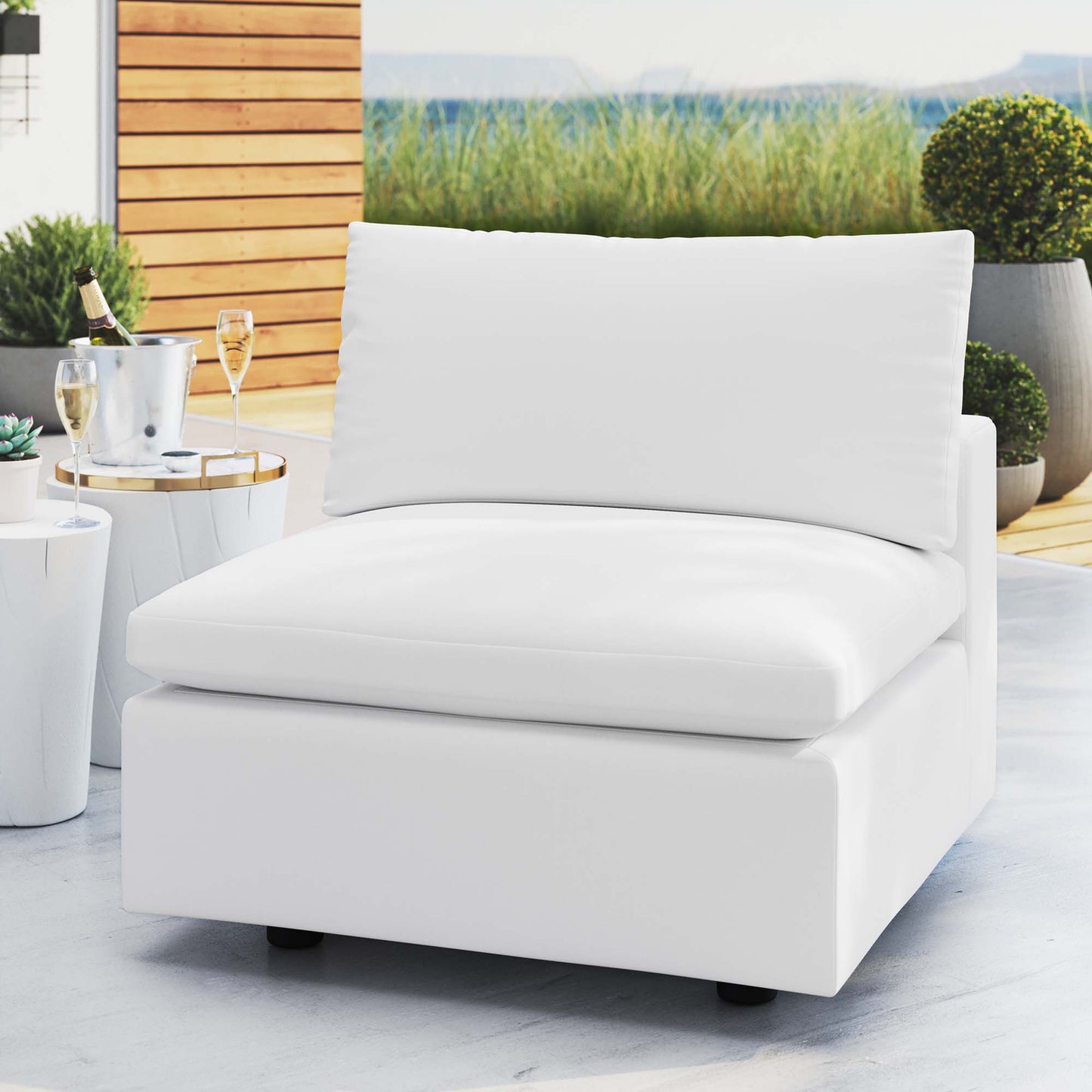 Modway - Commix Sunbrella? Outdoor Patio Armless Chair by Modway Outdoor Furniture Sofa Sectionals White - EEI-4905-WHI