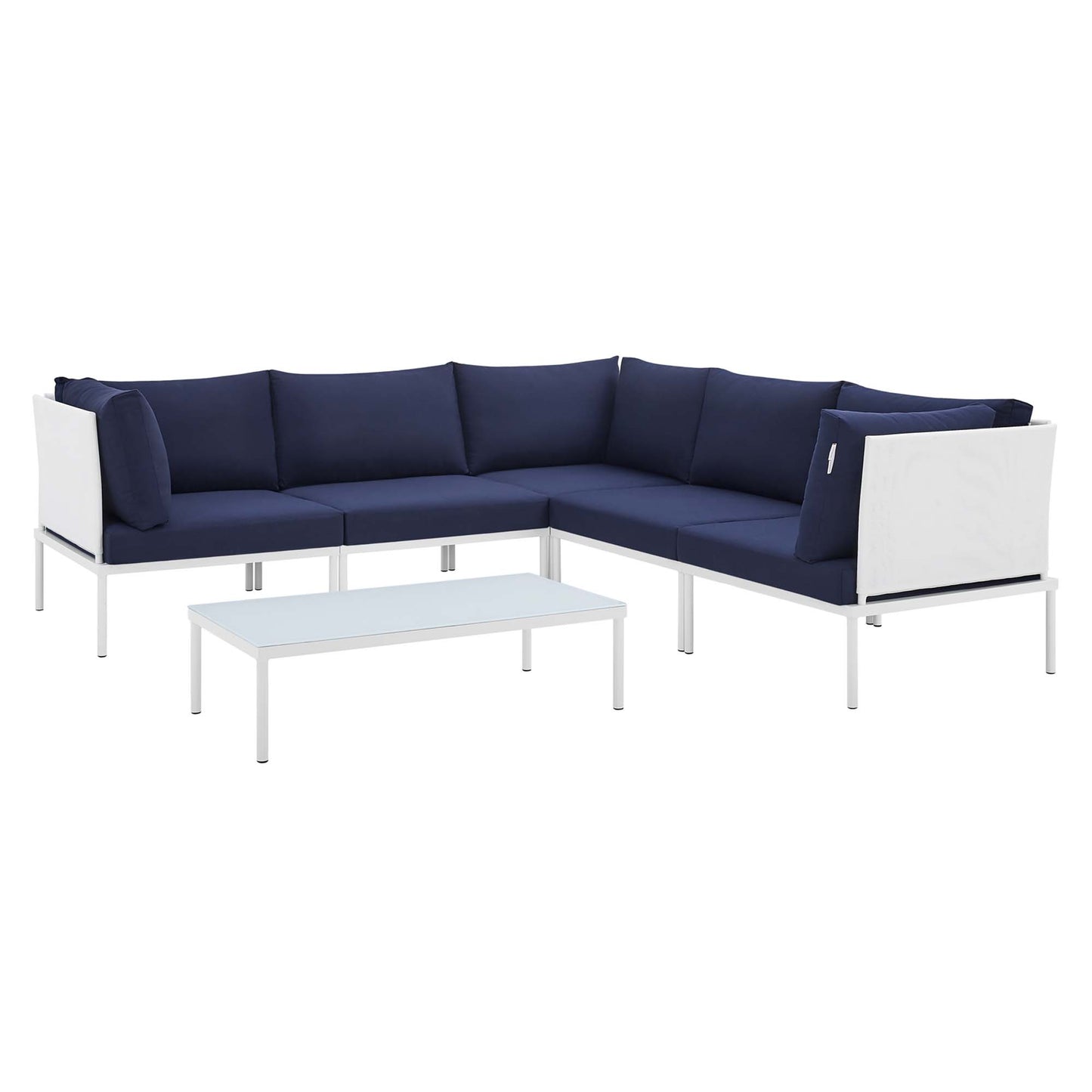 Modway Outlet Harmony 6-Piece Sunbrella? Outdoor Patio Aluminum Sectional Sofa Set by Modway Outdoor Furniture Furniture White Navy - EEI-4928-WHI-NAV-SET