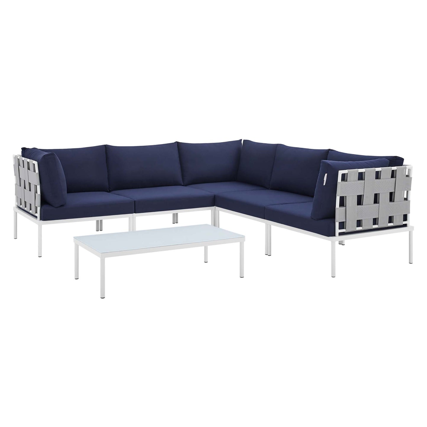 Modway Outlet Harmony 6-Piece Sunbrella? Outdoor Patio Aluminum Sectional Sofa Set by Modway Outdoor Furniture Furniture Gray Navy - EEI-4929-GRY-NAV-SET