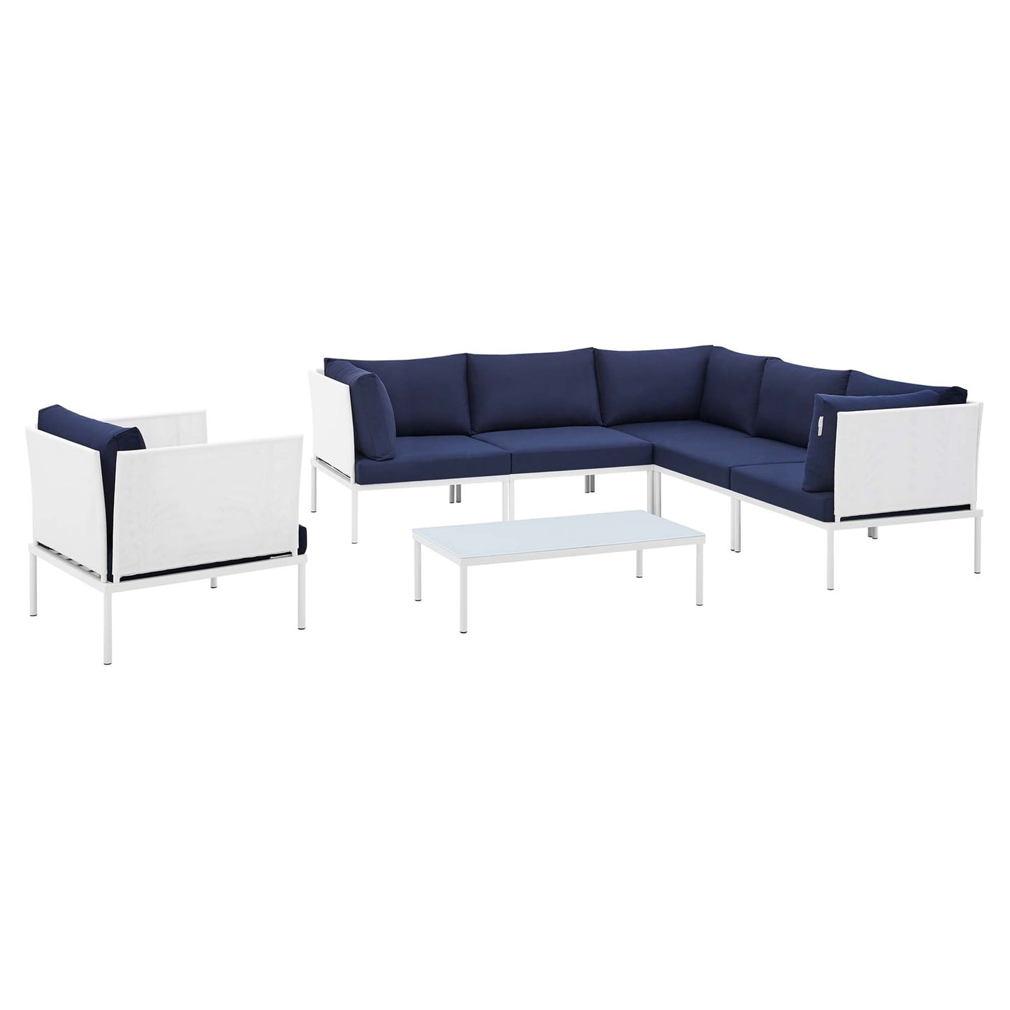 Modway Outlet Harmony 7-Piece Sunbrella? Outdoor Patio Aluminum Sectional Sofa Set by Modway Outdoor Furniture Furniture White Navy - EEI-4936-WHI-NAV-SET