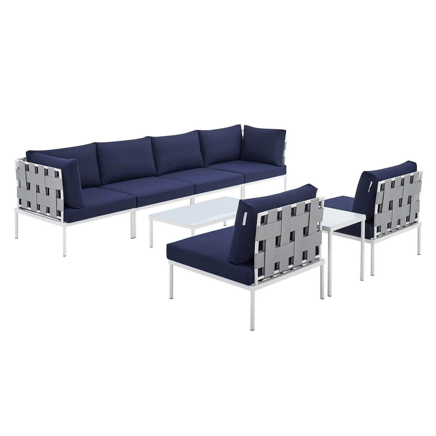 Modway Outlet Harmony 8-Piece Sunbrella? Outdoor Patio Aluminum Sectional Sofa Set by Modway Outdoor Furniture Furniture Gray Navy - EEI-4945-GRY-NAV-SET