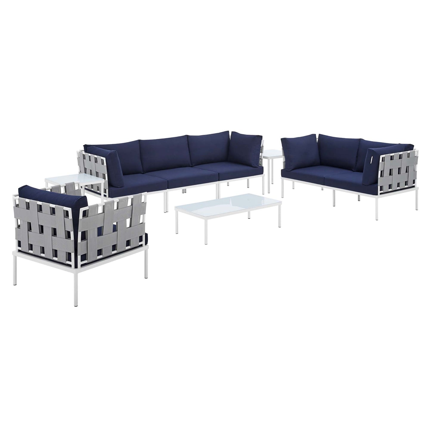 Modway Outlet Harmony 8-Piece Sunbrella? Outdoor Patio Aluminum Seating Set by Modway Outdoor Furniture Furniture Gray Navy - EEI-4949-GRY-NAV-SET