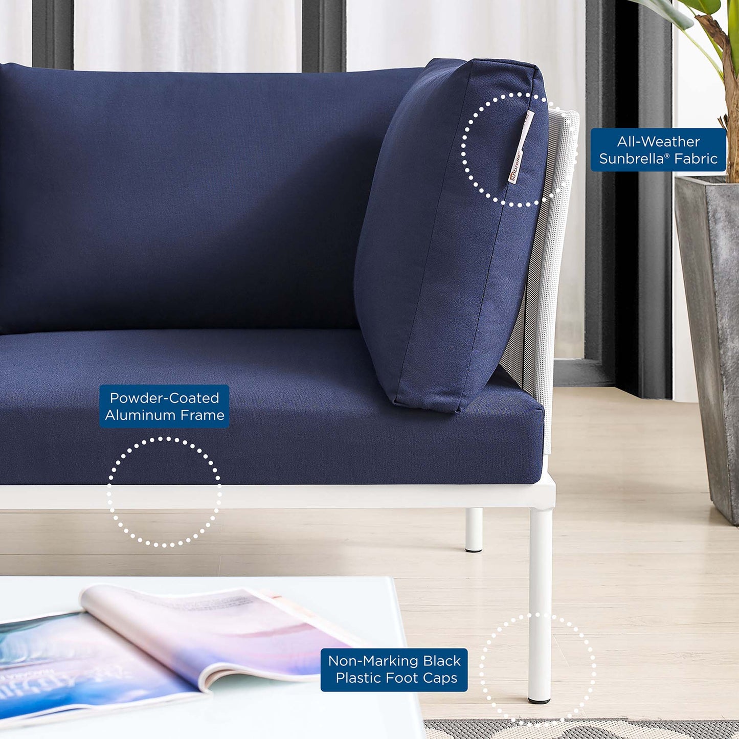 Modway Outlet Harmony Sunbrella? Outdoor Patio Aluminum Sofa by Modway Outdoor Furniture Furniture White Navy - EEI-4967-WHI-NAV