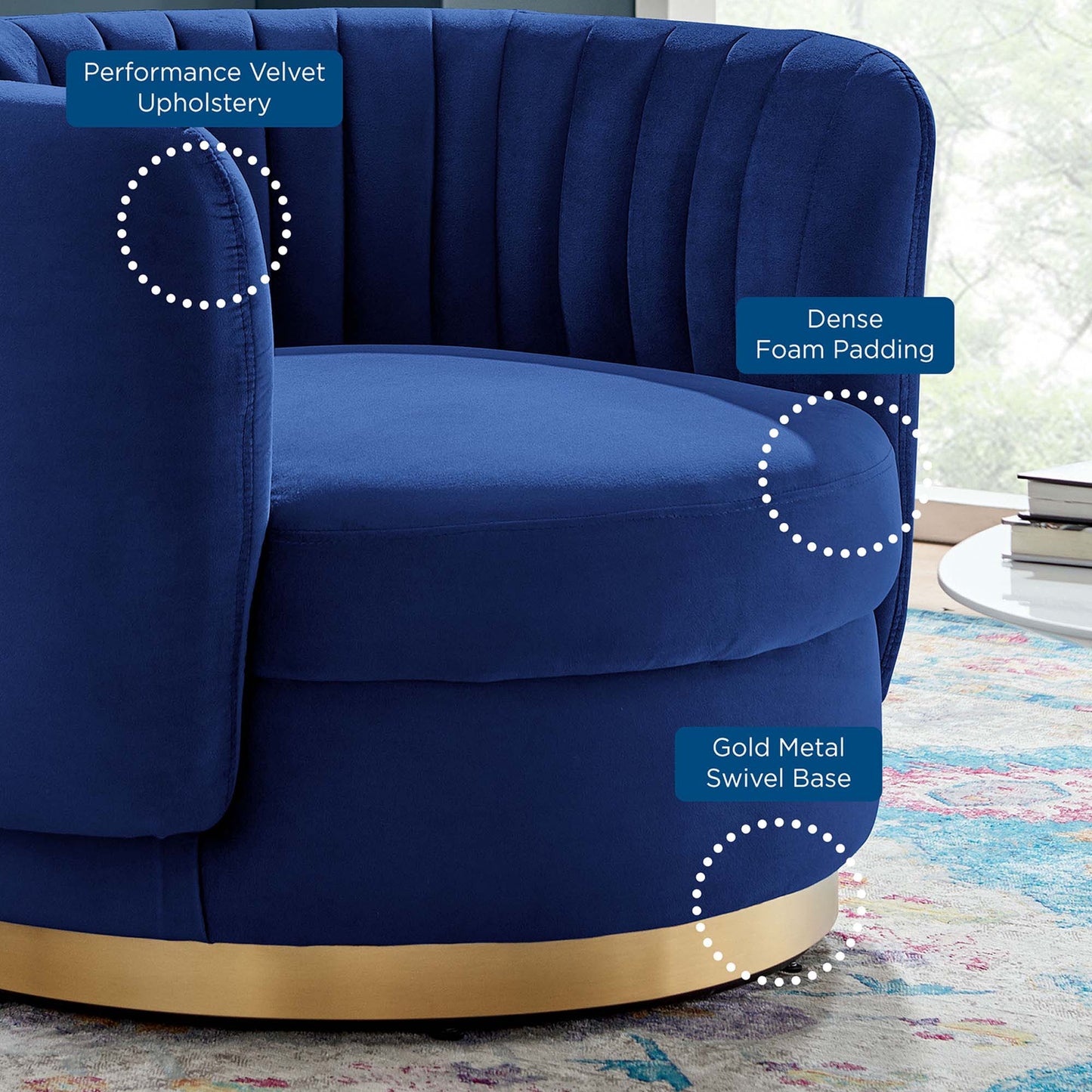 Modway Outlet Embrace Tufted Performance Velvet Swivel Chair by Modway Living Room Furniture Gold Navy - EEI-4997-GLD-NAV