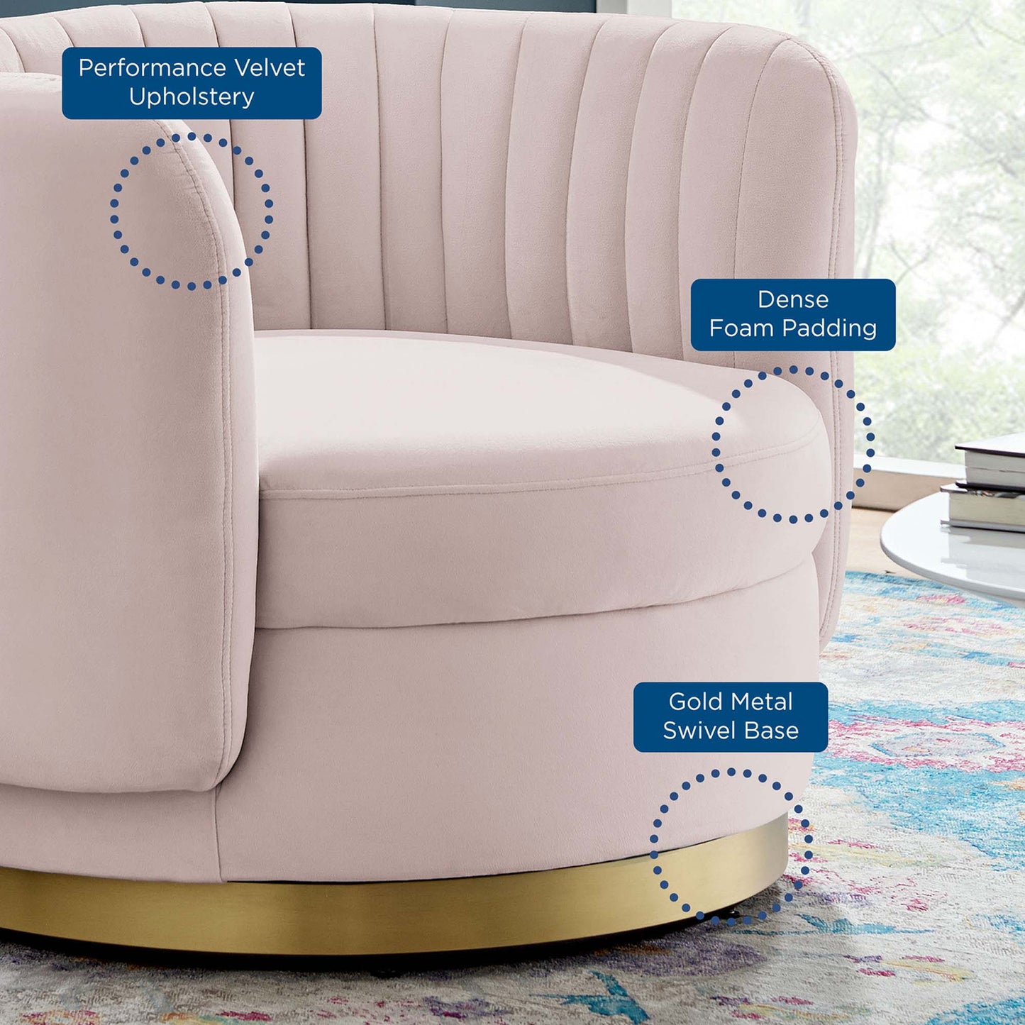 Modway Outlet Embrace Tufted Performance Velvet Swivel Chair by Modway Living Room Furniture Gold Pink - EEI-4997-GLD-PNK