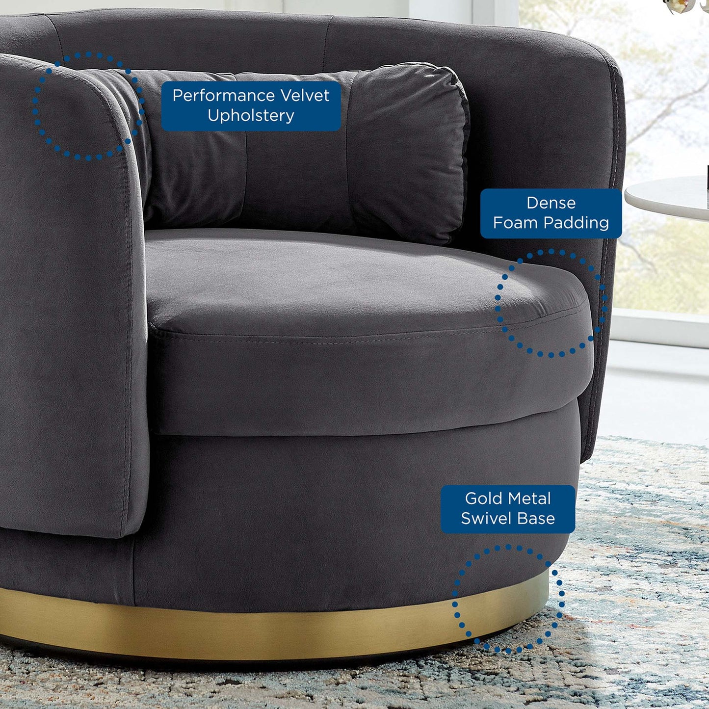 Modway Outlet Relish Performance Velvet Swivel Chair by Modway Living Room Furniture Gold Gray - EEI-4999-GLD-GRY