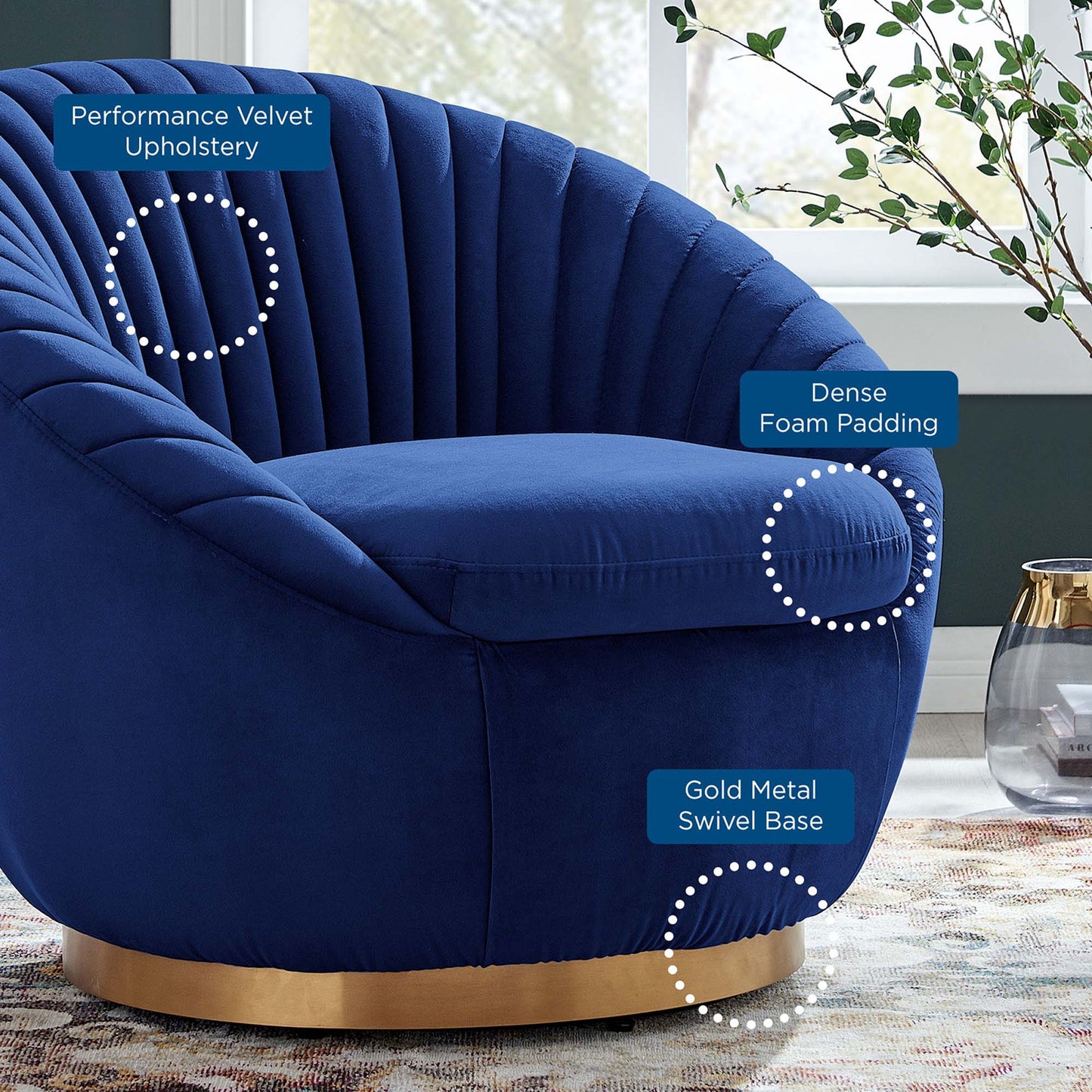 Modway Outlet Whirr Tufted Performance Velvet Swivel Chair by Modway Living Room Furniture Gold Navy - EEI-5002-GLD-NAV