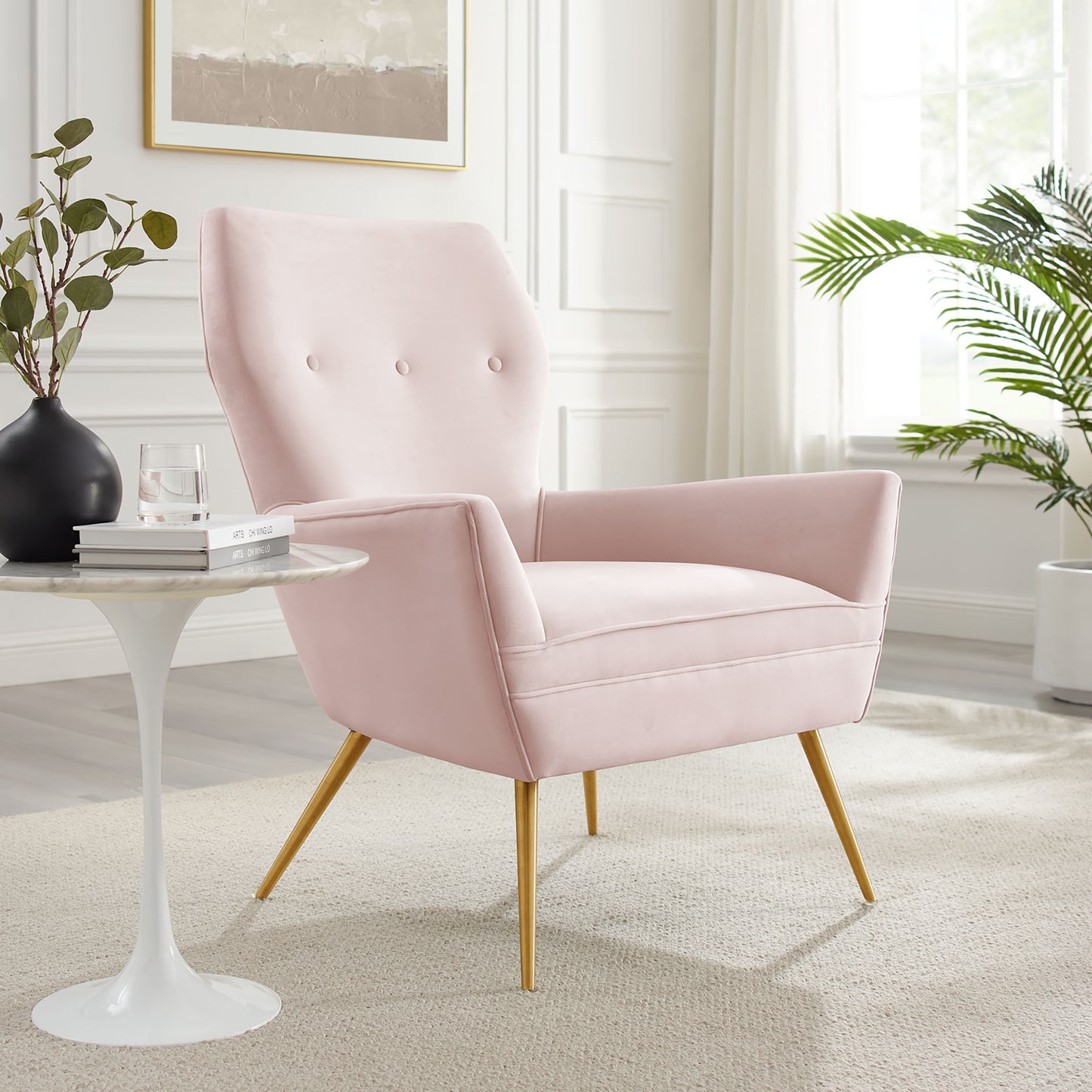 Modway Outlet Renata Button Tufted Performance Velvet Armchair by Modway Living Room Furniture Pink - EEI-5020-PNK