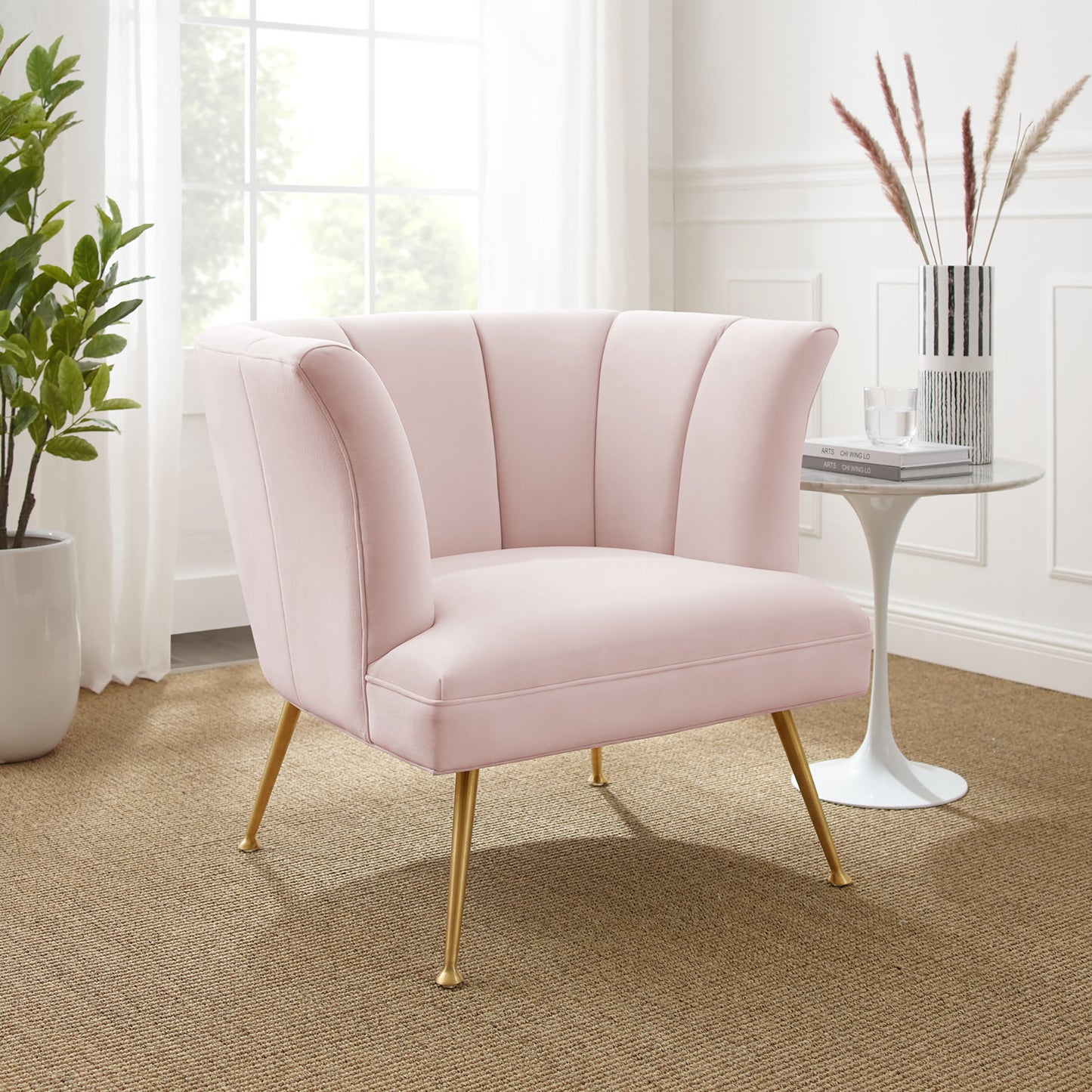 Modway Outlet Veronica Channel Tufted Performance Velvet Armchair by Modway Living Room Furniture Pink - EEI-5023-PNK