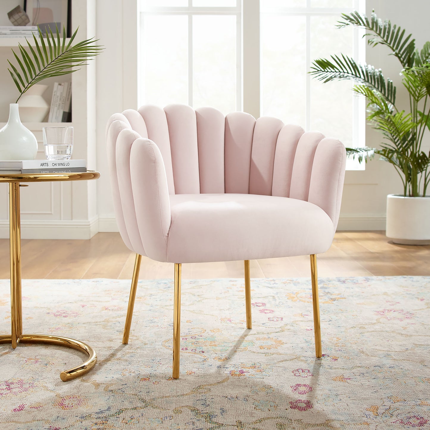 Modway Outlet Sanna Channel Tufted Performance Velvet Armchair by Modway Living Room Furniture Pink - EEI-5024-PNK