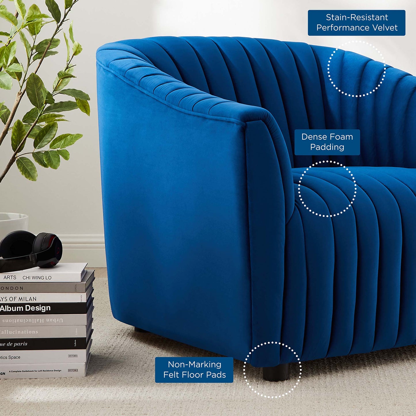 Modway Outlet Announce Performance Velvet Channel Tufted Armchair by Modway Living Room Furniture Navy - EEI-5055-NAV