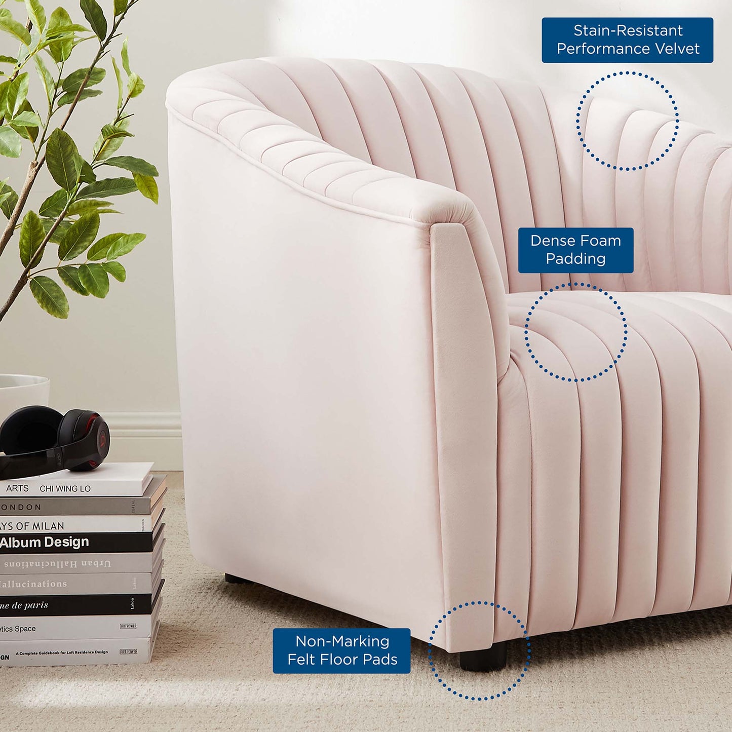 Modway Outlet Announce Performance Velvet Channel Tufted Armchair by Modway Living Room Furniture Pink - EEI-5055-PNK