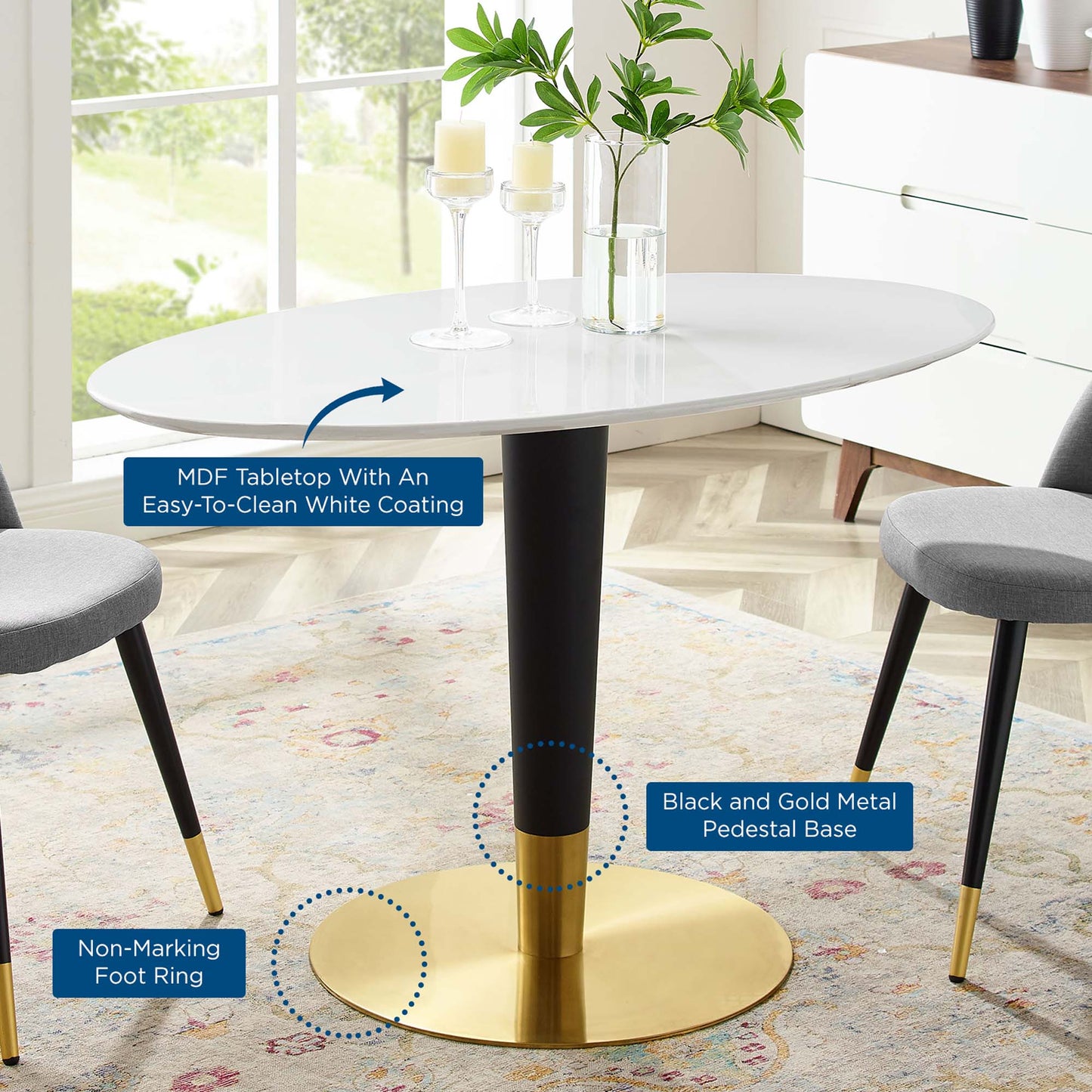 Modway Outlet Zinque 48" Oval Dining Table by Modway Bar and Dining Furniture Gold White - EEI-5141-GLD-WHI