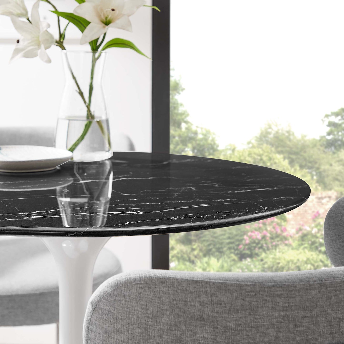 Modway - Lippa 28" Round Faux Marble Dining Table by Modway Bar and Dining Bar and Dining Tables Black - EEI-5167-WHI-BLK