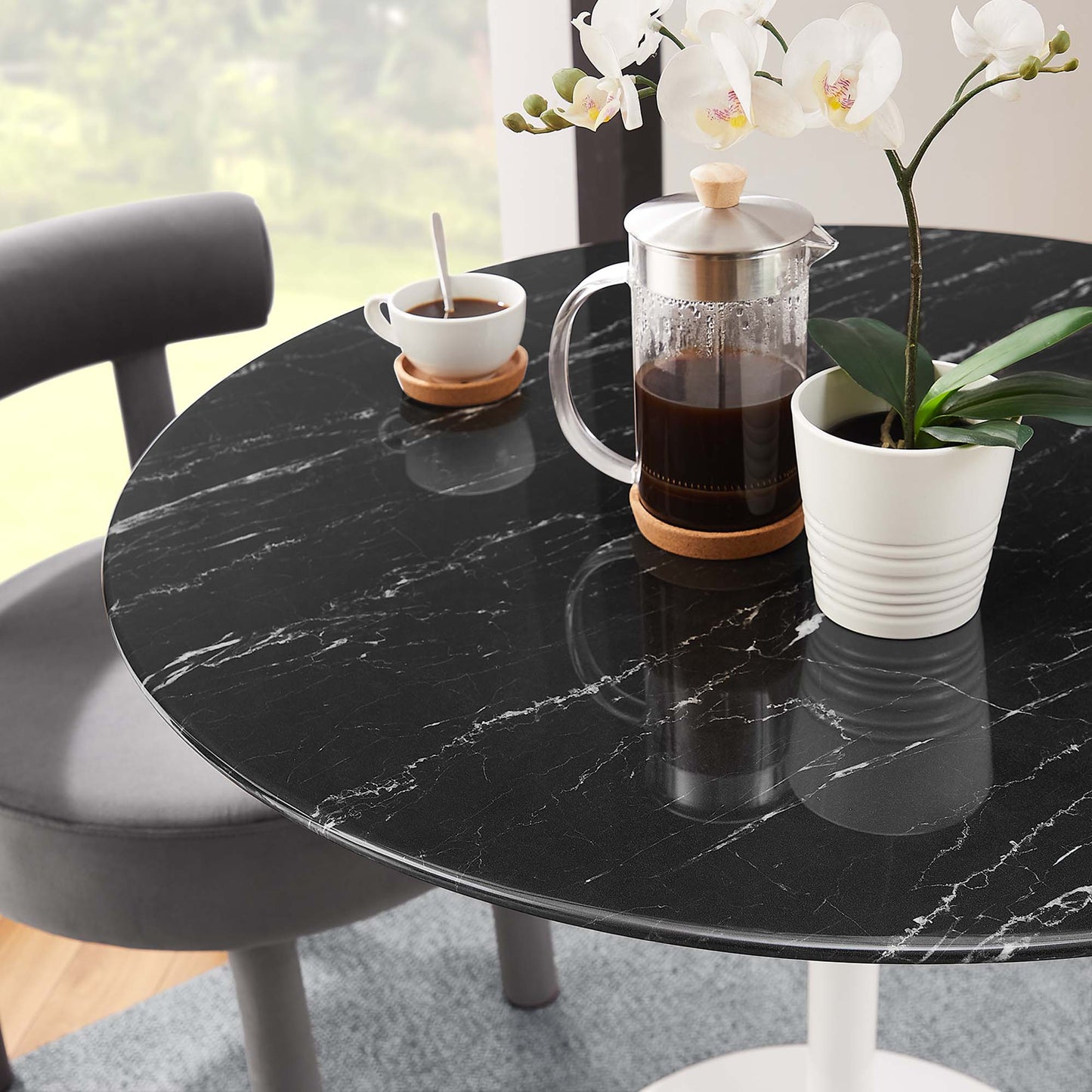 Modway - Lippa 36" Round Faux Marble Dining Table by Modway Bar and Dining Bar and Dining Tables Black - EEI-5168-WHI-BLK