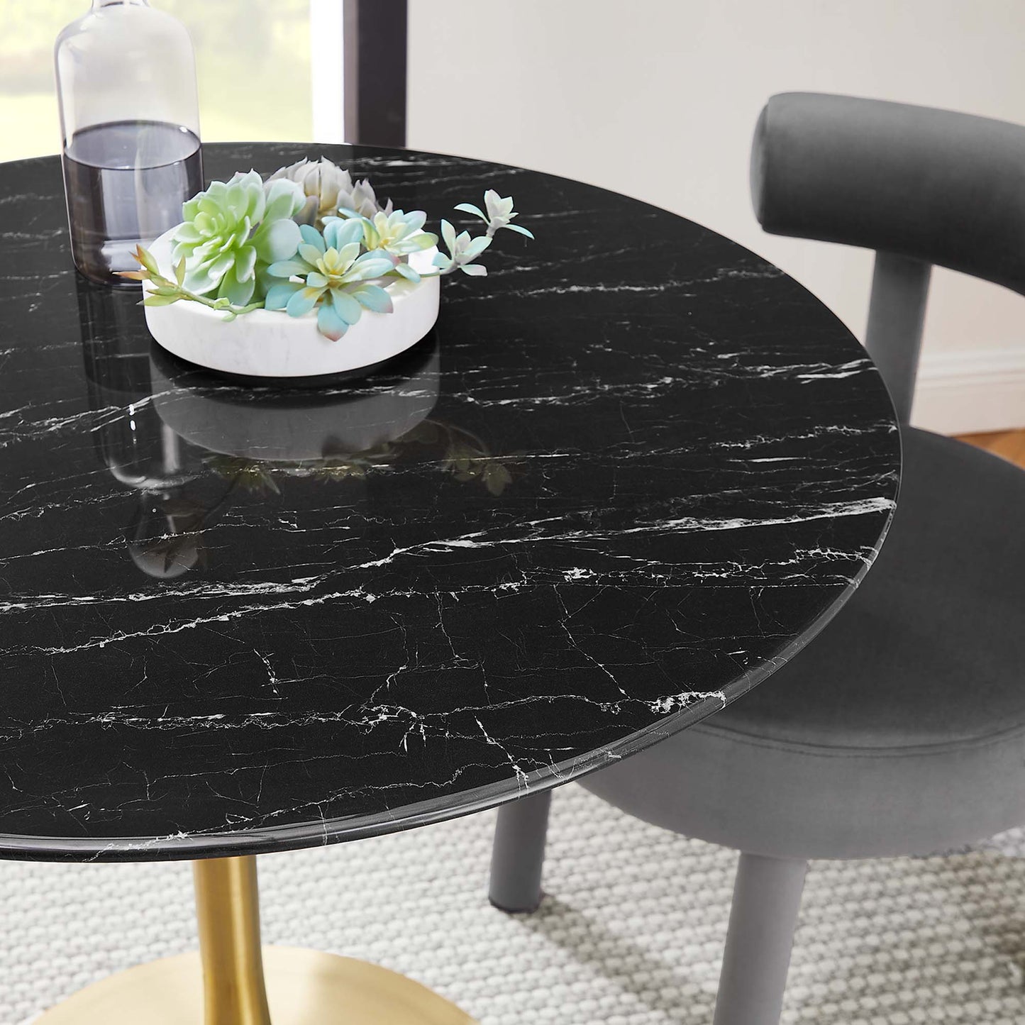 Modway - Lippa 36" Round Faux Marble Dining Table by Modway Bar and Dining Bar and Dining Tables Black - EEI-5225-GLD-BLK