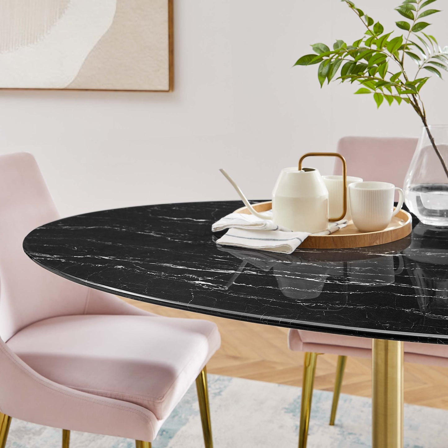 Modway - Lippa 60" Oval Faux Marble Dining Table by Modway Bar and Dining Bar and Dining Tables Black - EEI-5243-GLD-BLK