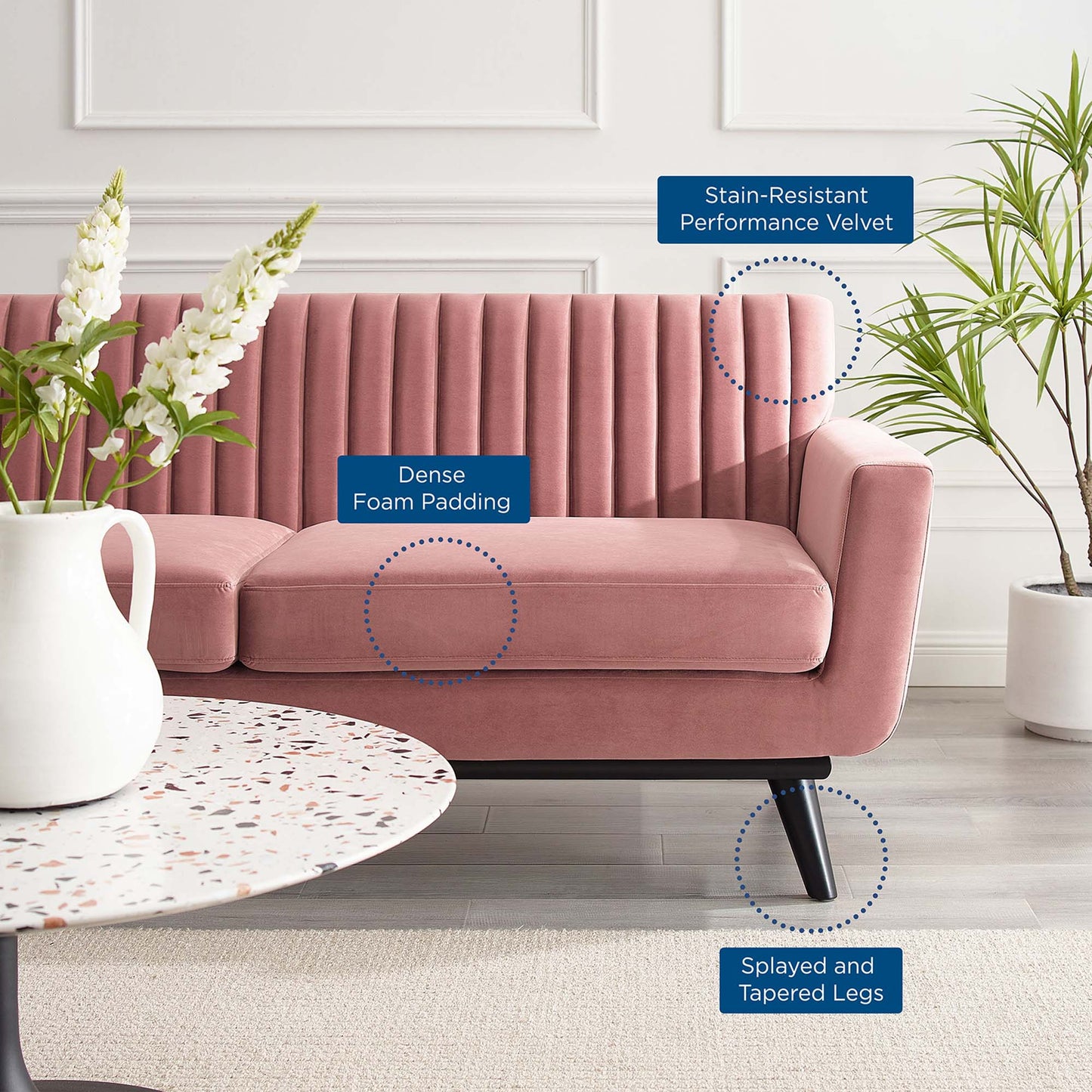 Modway Outlet Engage Channel Tufted Performance Velvet Loveseat by Modway Living Room Furniture Dusty Rose - EEI-5458-DUS