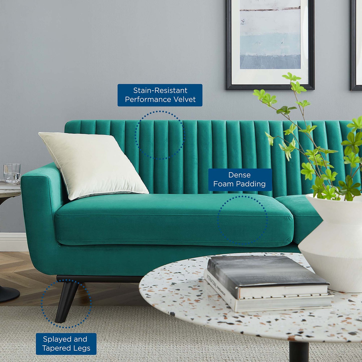 Modway Outlet Engage Channel Tufted Performance Velvet Sofa by Modway Living Room Furniture Teal - EEI-5459-TEA