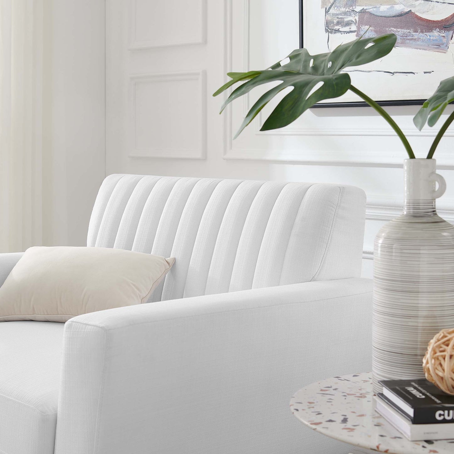 Modway Outlet Engage Channel Tufted Fabric Armchair by Modway Living Room Furniture White - EEI-5460-WHI