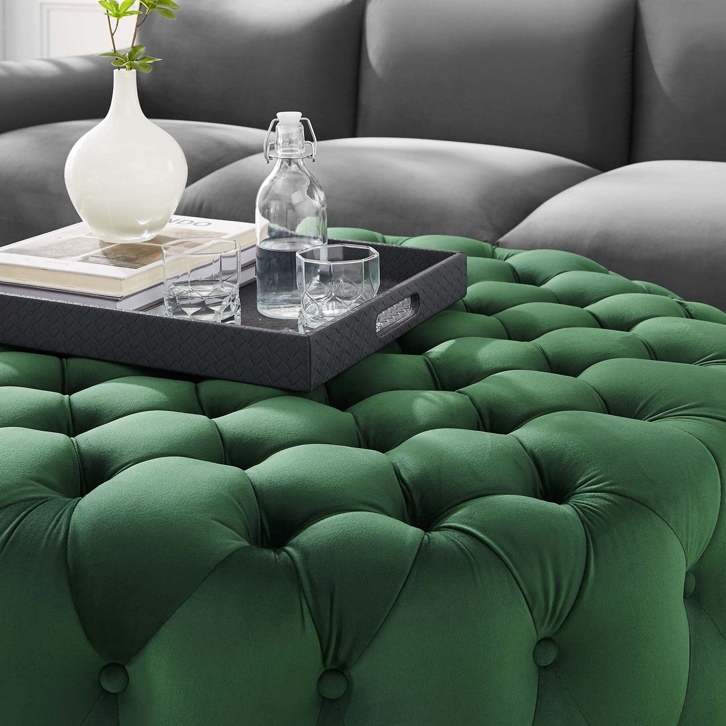 Modway - Amour Tufted Button Large Round Performance Velvet Ottoman by Modway Living Room Sofas and Armchairs Green - EEI-5469-EME