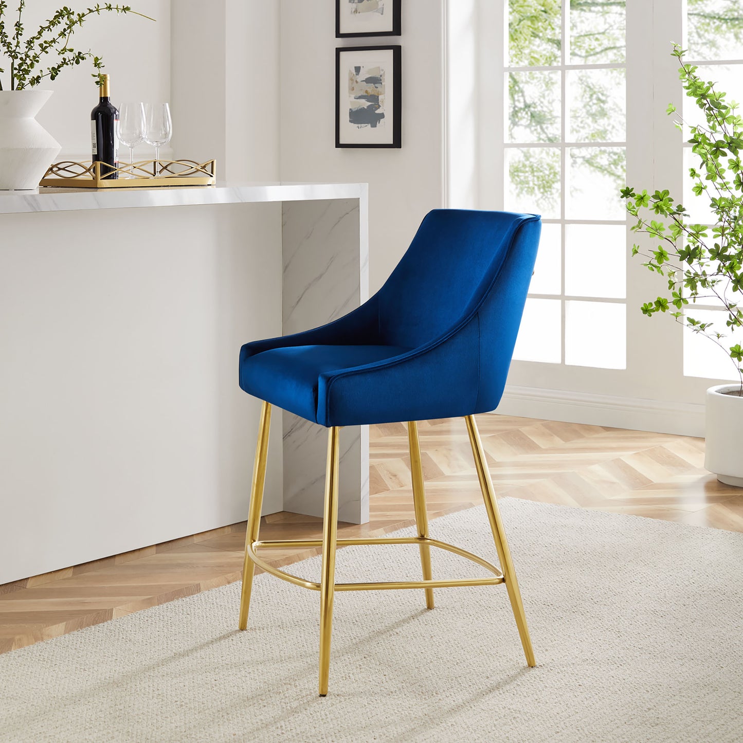 Modway Outlet Discern Performance Velvet Counter Stool by Modway Bar and Dining Furniture Navy - EEI-5474-NAV