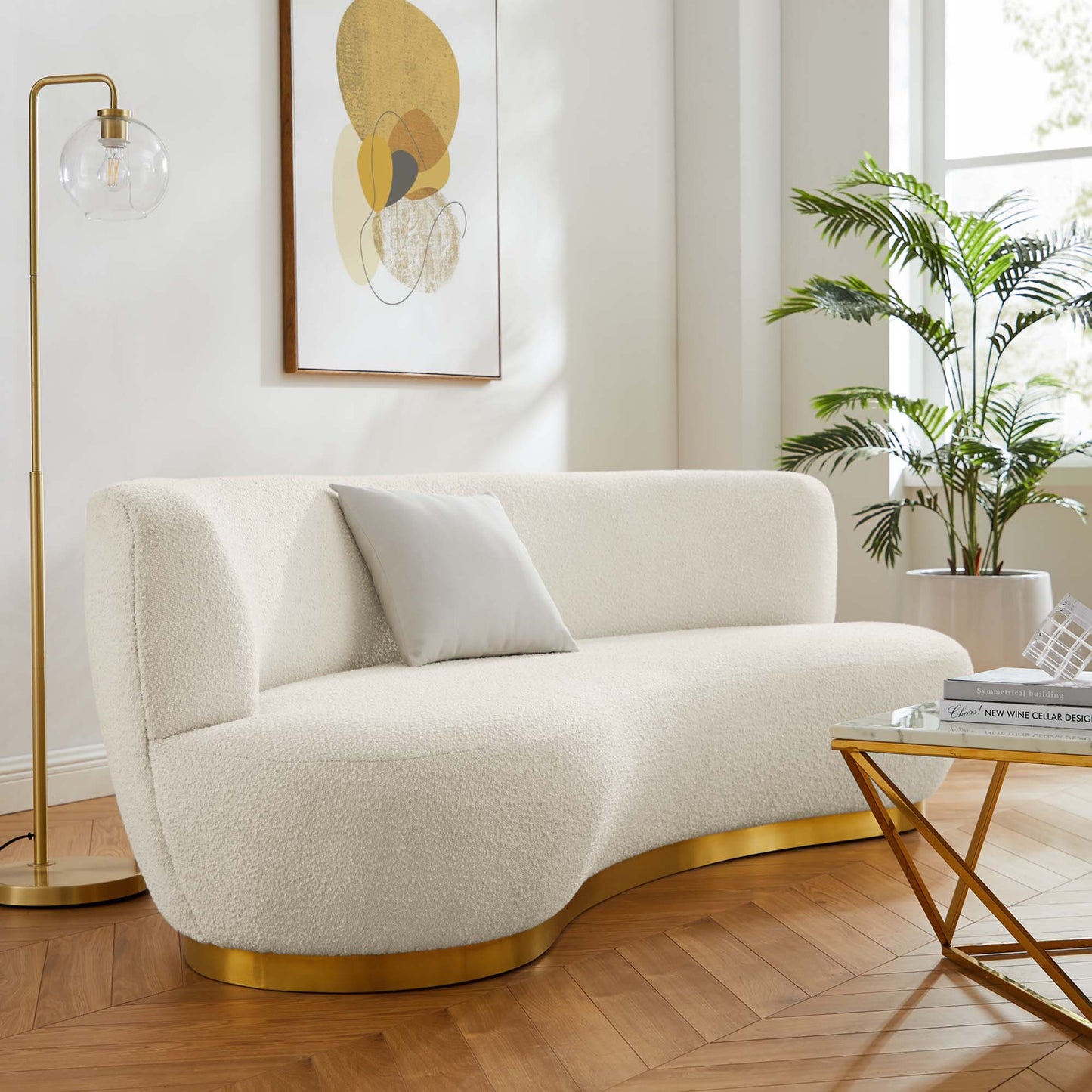 Modway Outlet Kindred Boucle Upholstered Upholstered Fabric Sofa by Modway Living Room Furniture Gold Ivory - EEI-5487-GLD-IVO