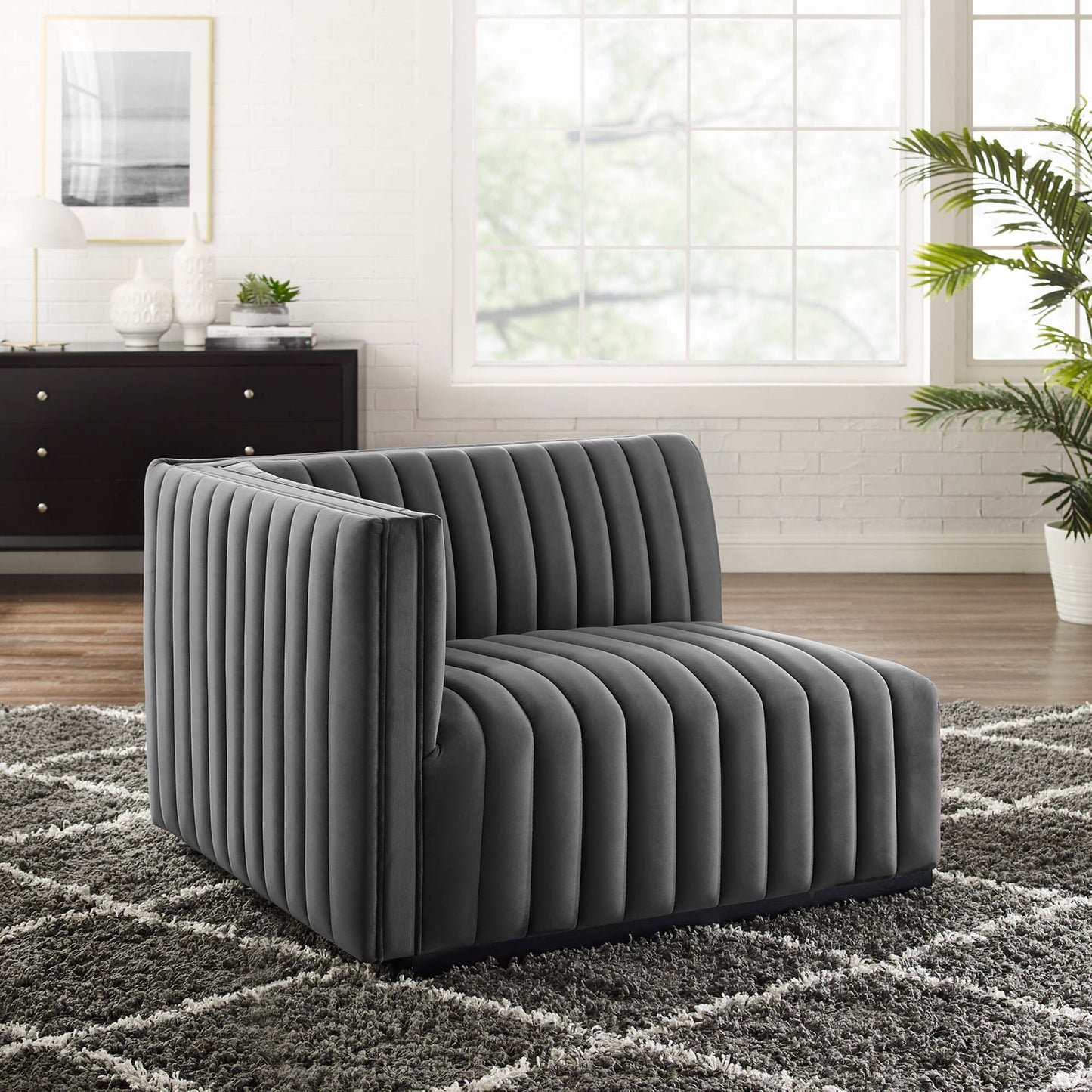 Modway Outlet Conjure Channel Tufted Performance Velvet Left-Arm Chair by Modway Living Room Furniture Black Gray - EEI-5490-BLK-GRY