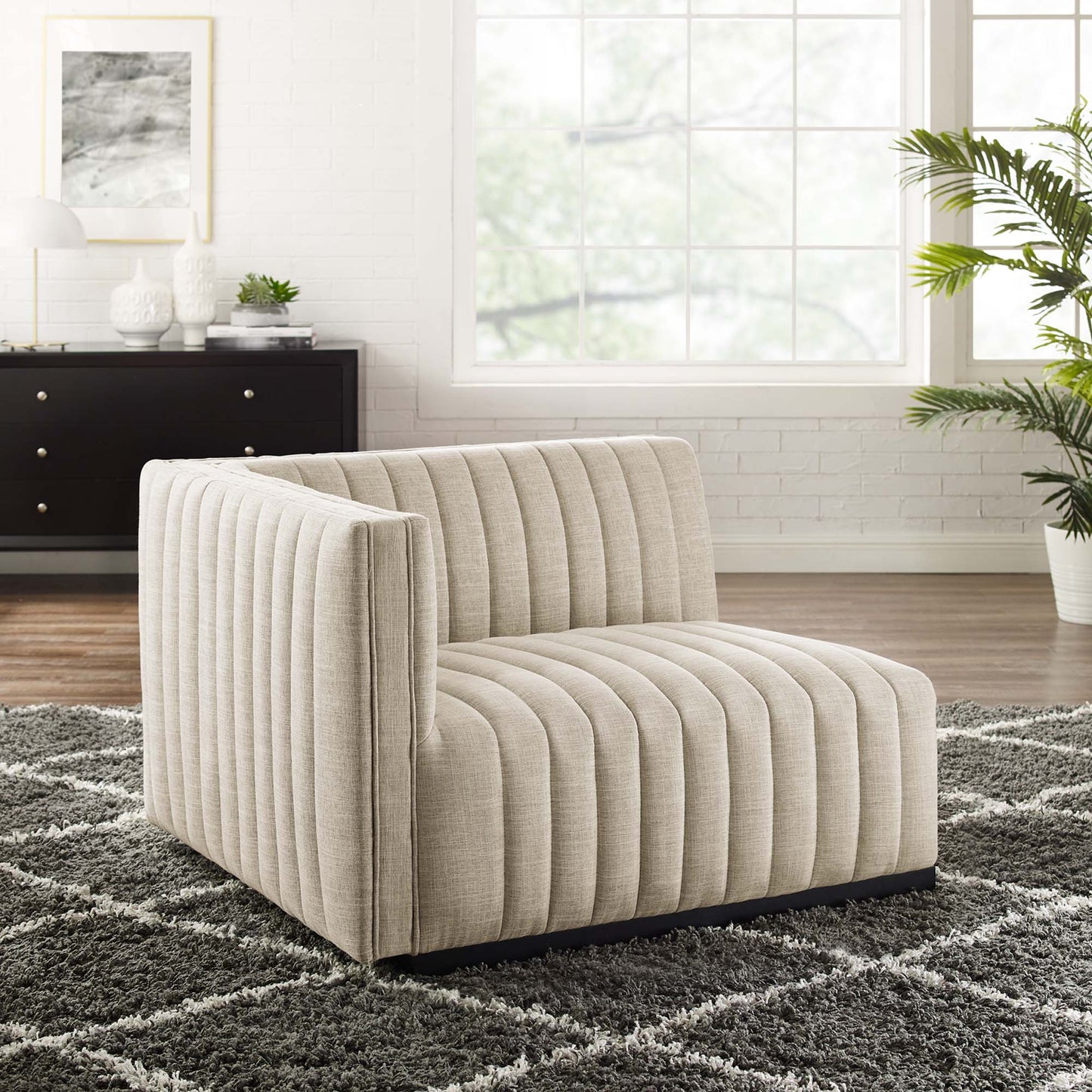 Modway - Conjure Channel Tufted Upholstered Fabric Left-Arm Chair by Modway Living Room Sofas and Armchairs Brown - EEI-5491-BLK-BEI