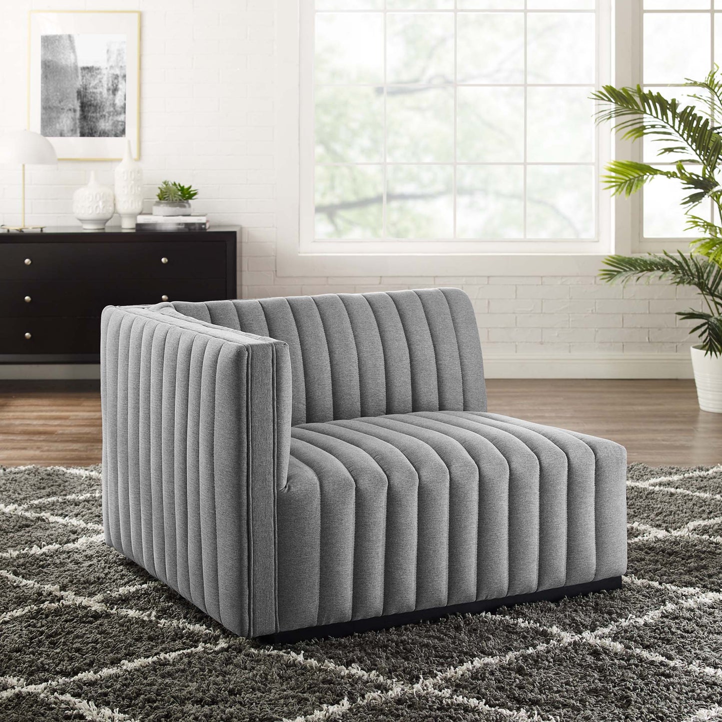 Modway - Conjure Channel Tufted Upholstered Fabric Left-Arm Chair by Modway Living Room Sofas and Armchairs Gray - EEI-5491-BLK-LGR